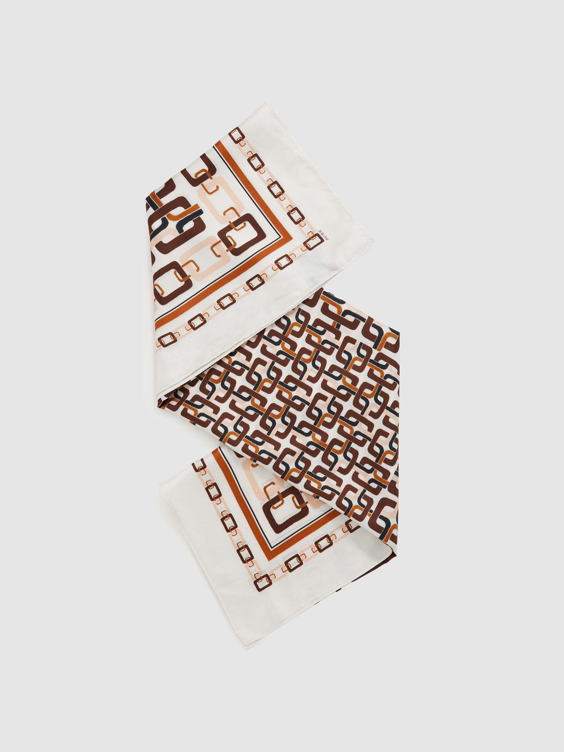 Silk Chain-Print Scarf in Taupe - Image 1 of 5 Silk Chain-Print Scarf in Taupe - Image 1 of 5