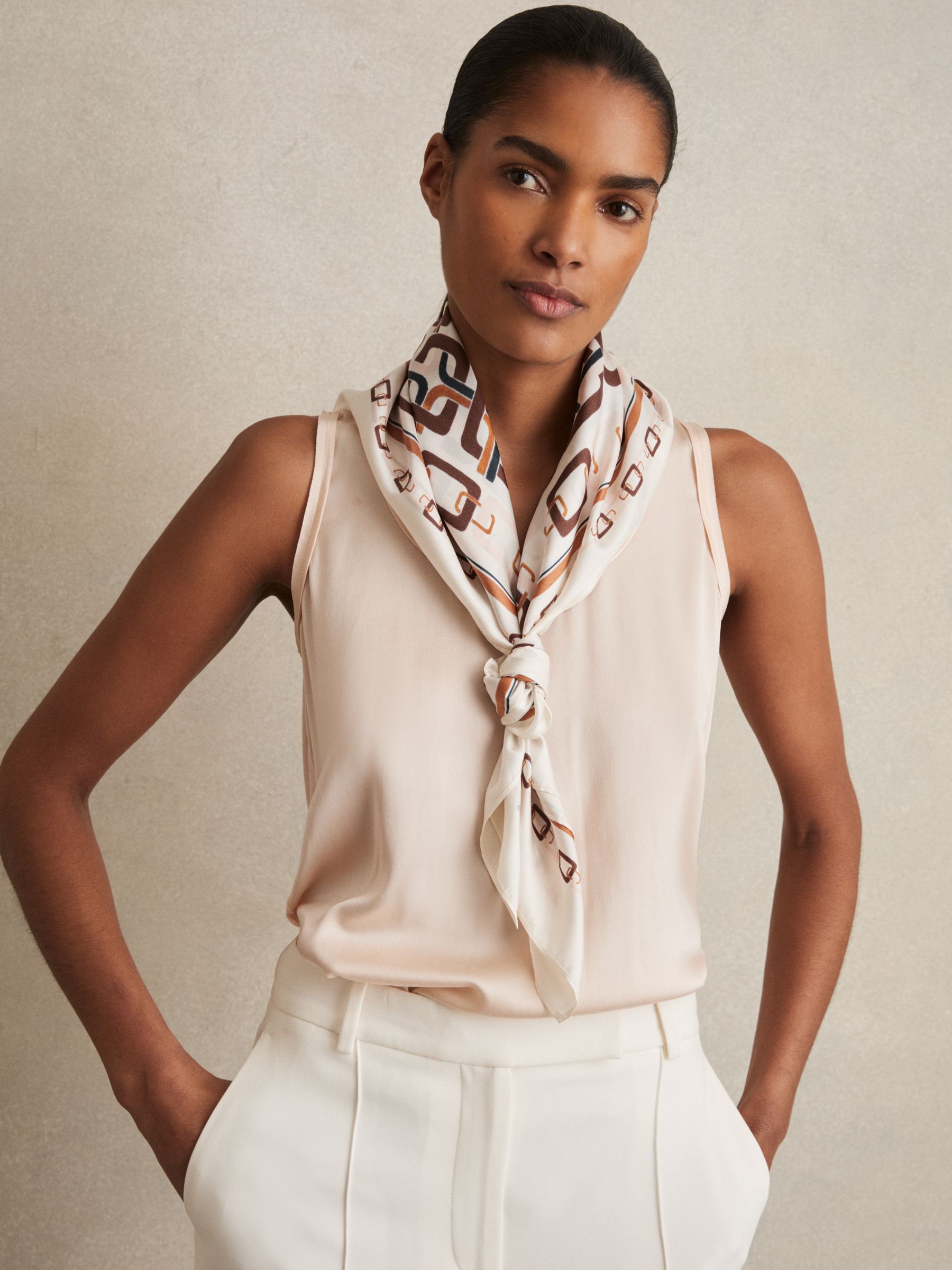 Silk Chain-Print Scarf in Taupe - Image 2 of 5