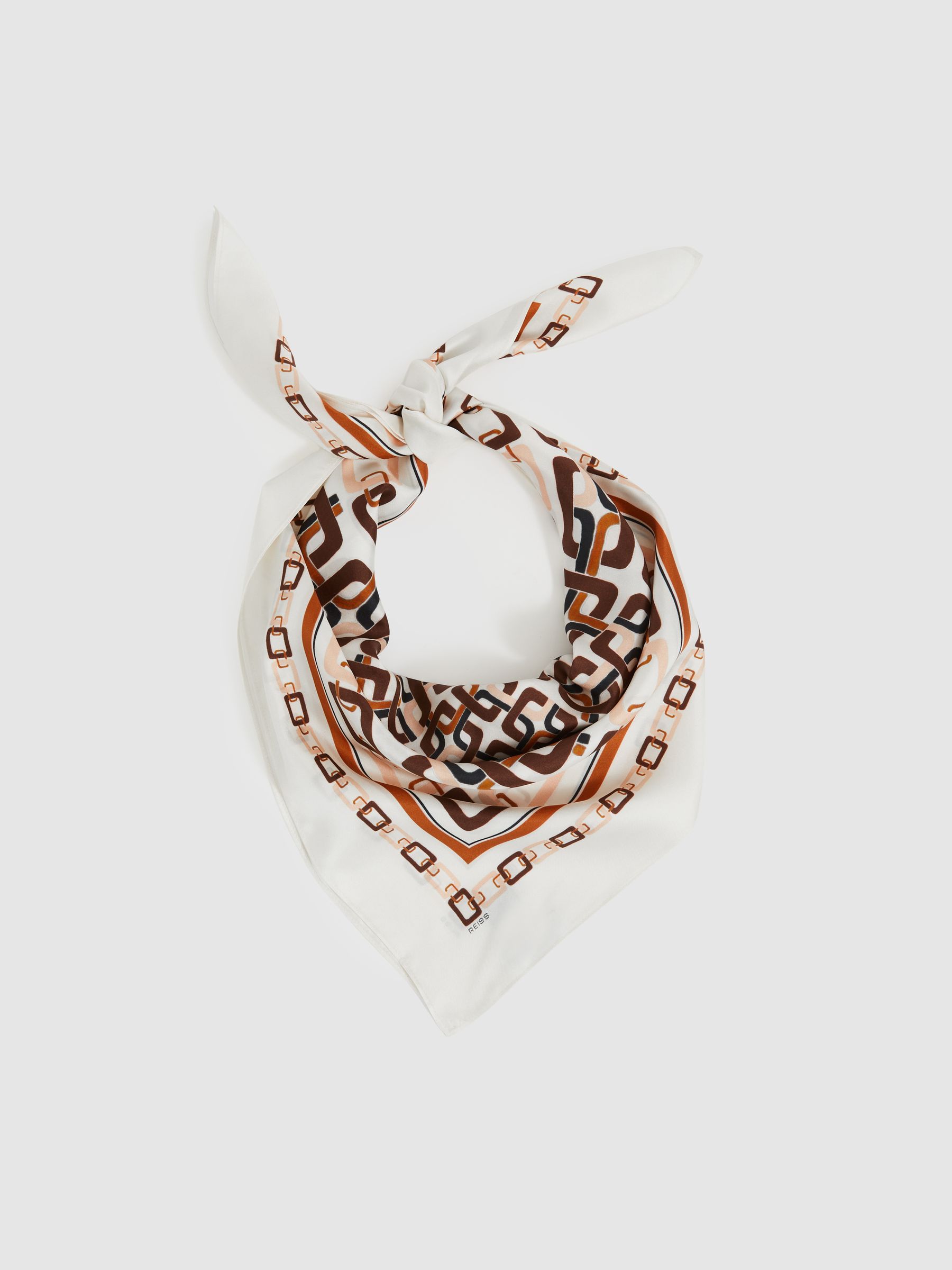 Silk Chain-Print Scarf in Taupe - Image 3 of 5