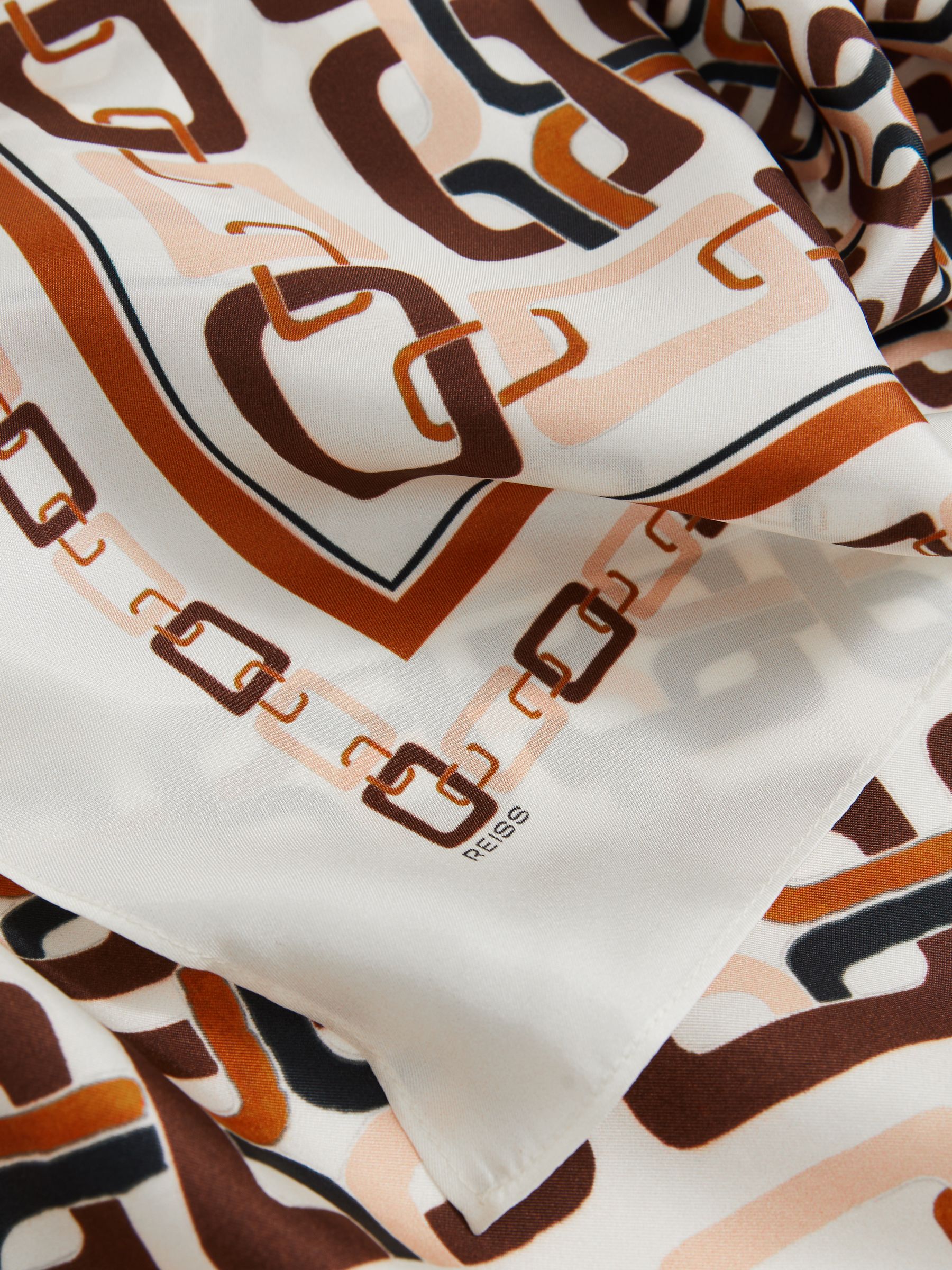 Silk Chain-Print Scarf in Taupe - Image 4 of 5
