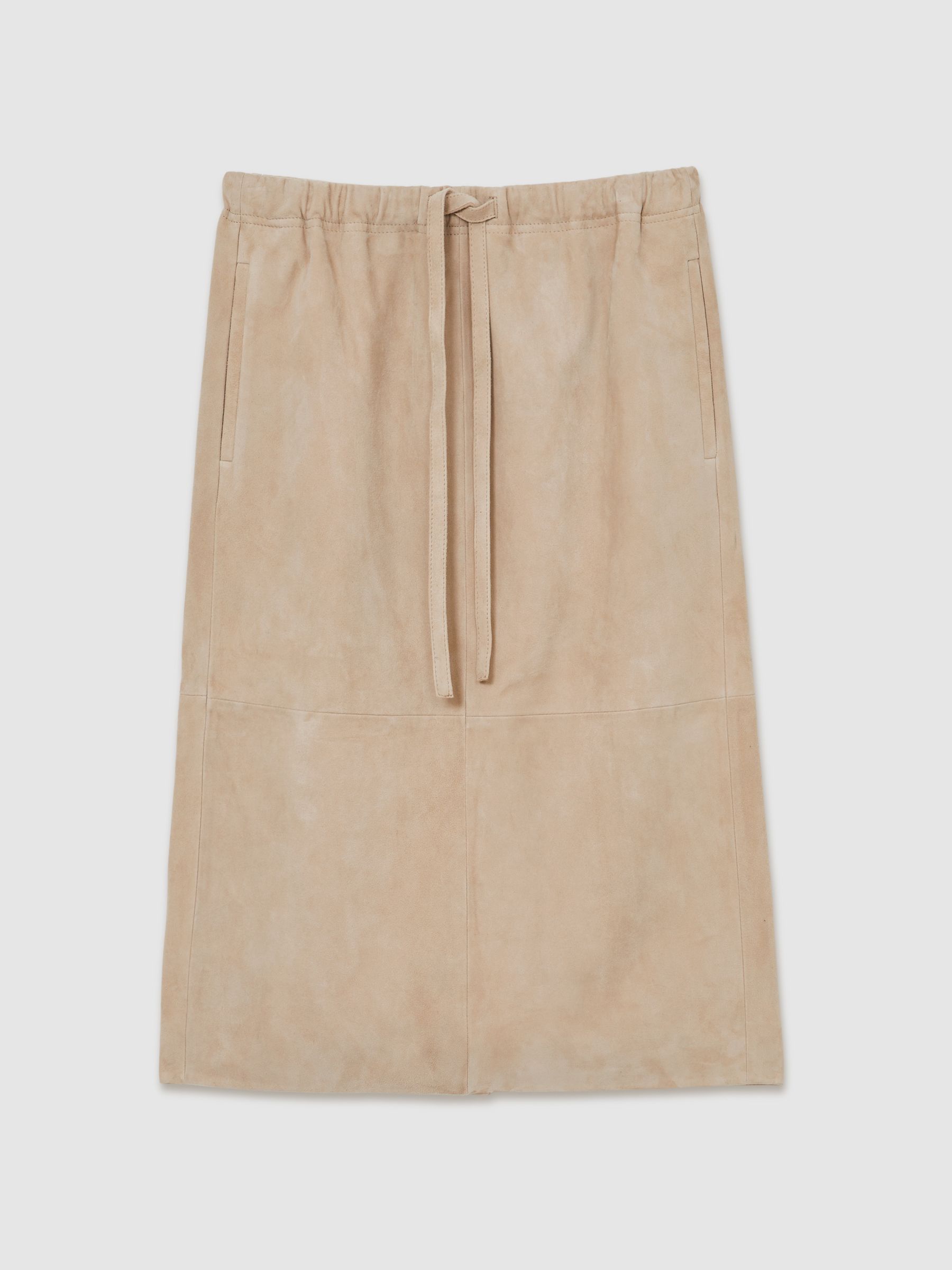 Suede Drawstring Midi Skirt in Neutral - Image 2 of 7