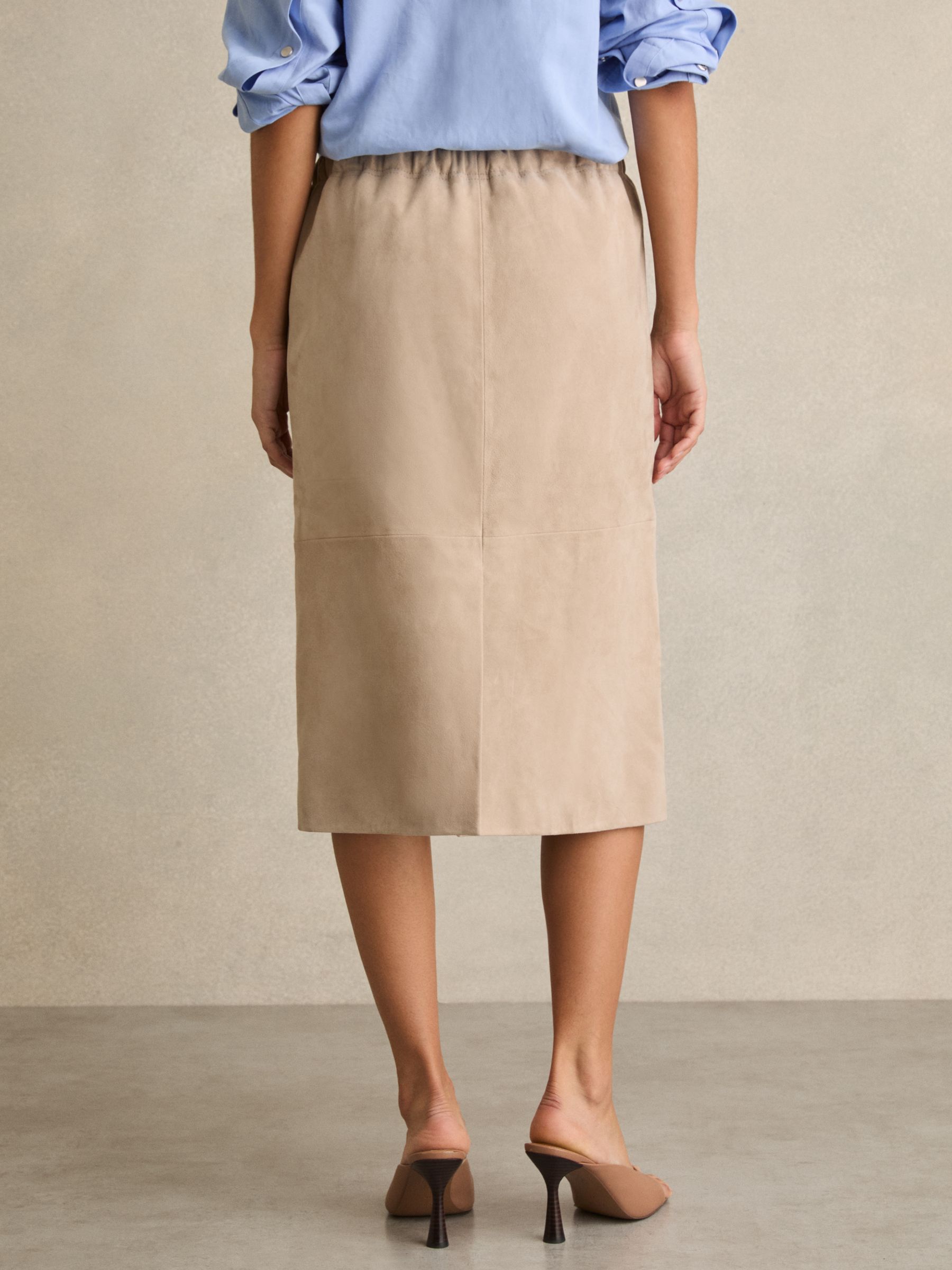 Suede Drawstring Midi Skirt in Neutral - image 5