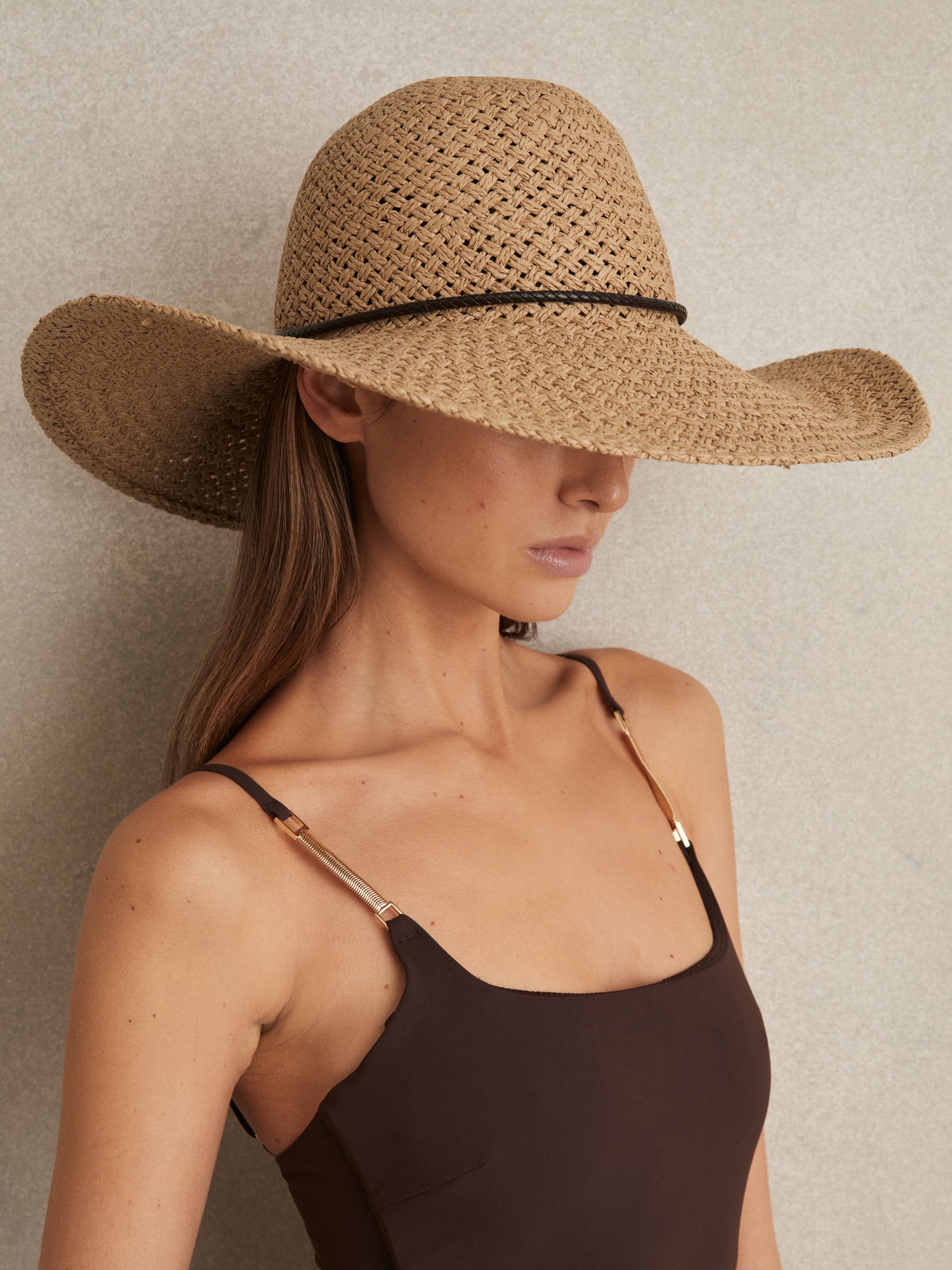 Woven Wide Brim Straw Hat in Natural - Image 2 of 4