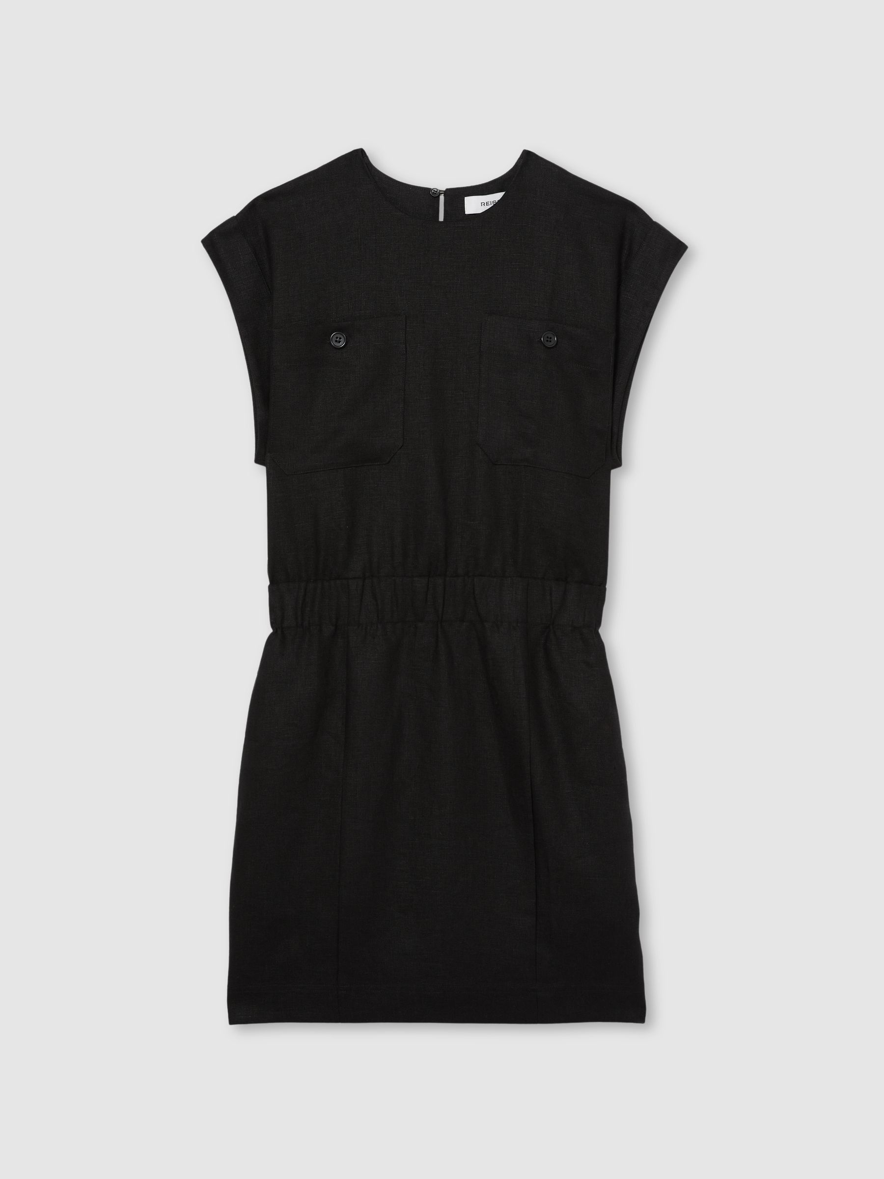 Linen Short Sleeve Mini Dress in Black - Image 2 of 6