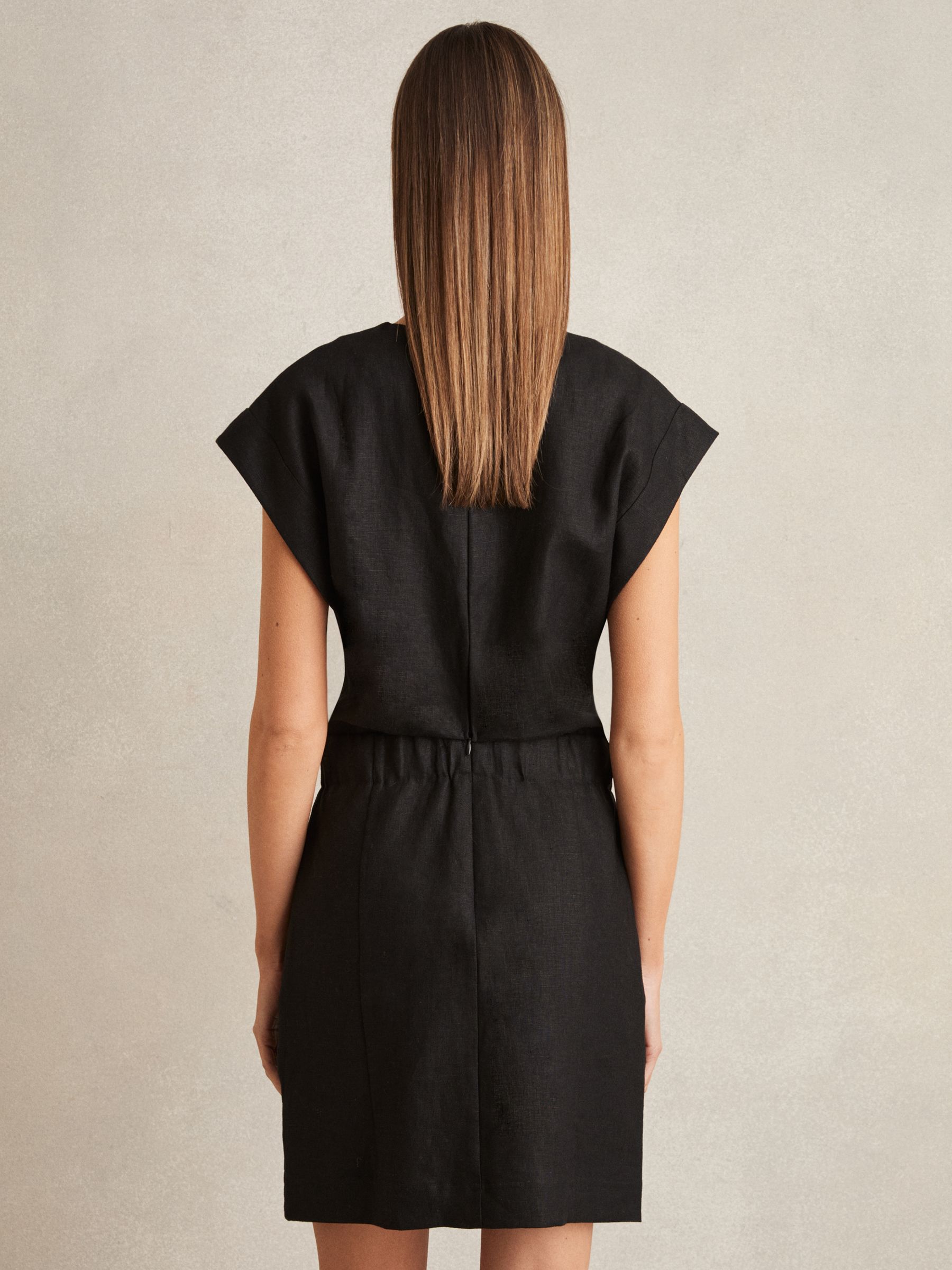 Linen Short Sleeve Mini Dress in Black - Image 5 of 6