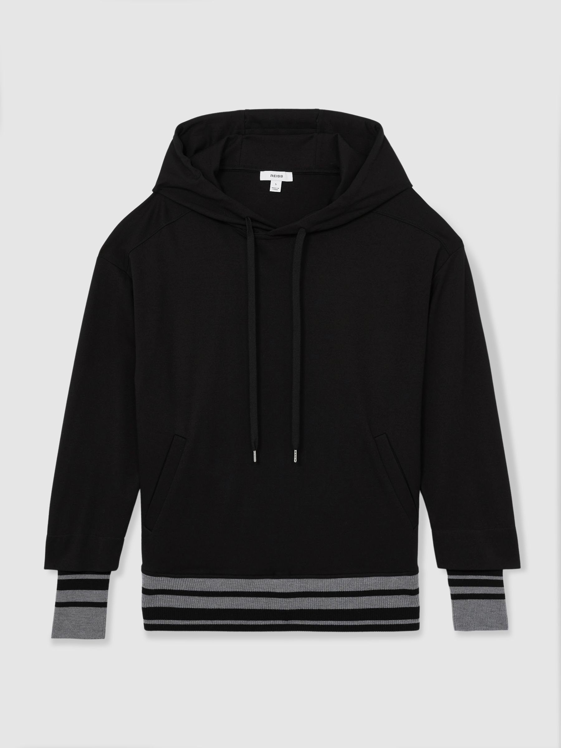 Drawstring Jersey Hoodie in Black/Charcoal - Image 2 of 7
