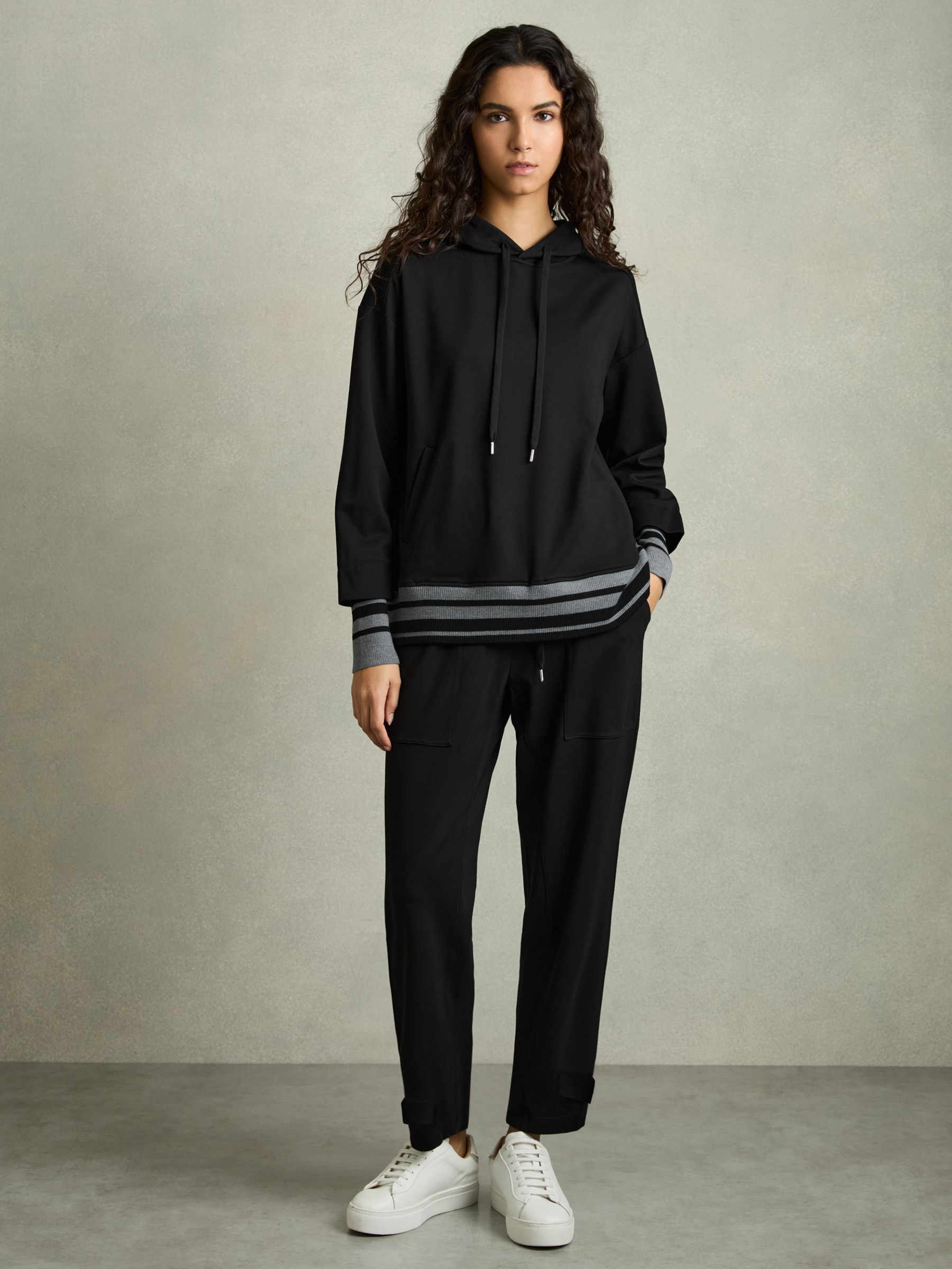 Drawstring Jersey Hoodie in Black/Charcoal - image 3