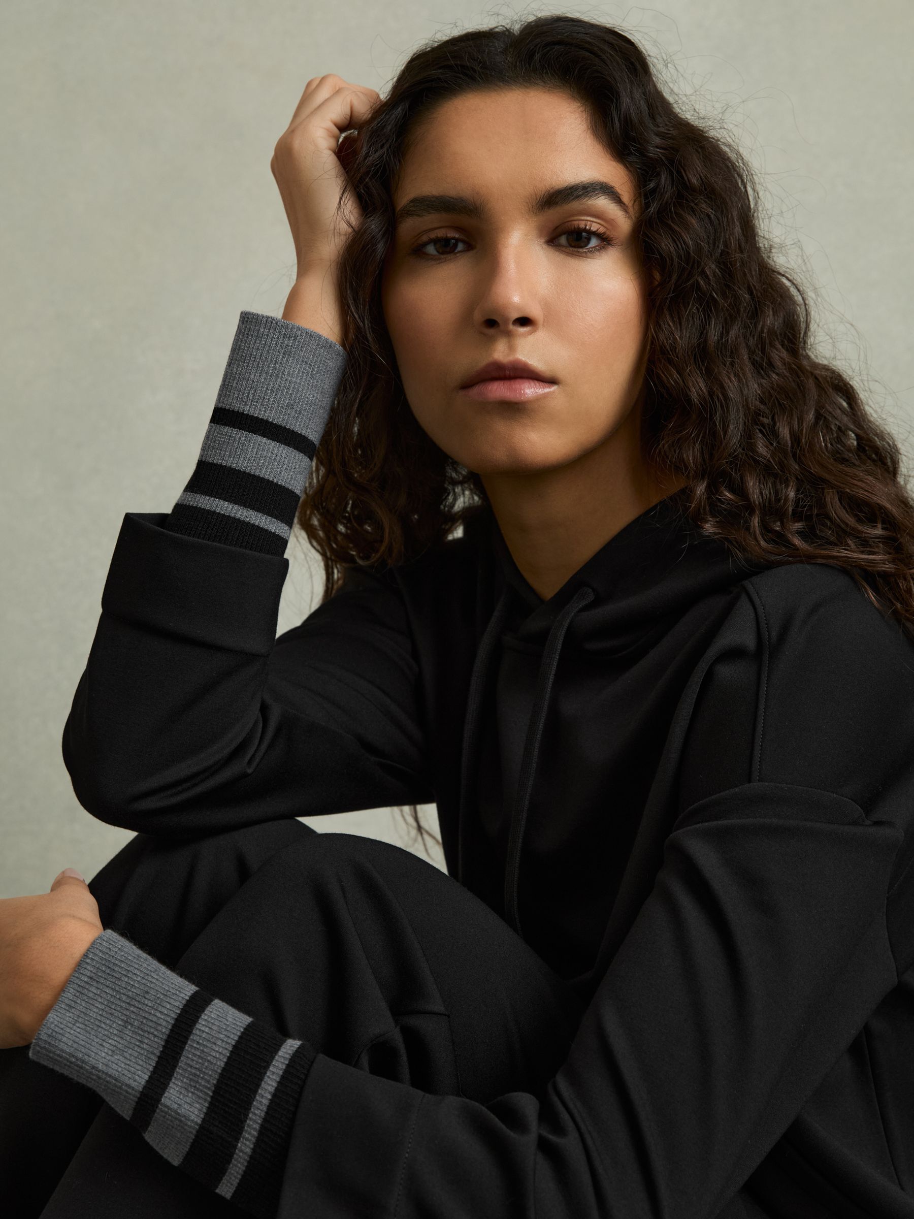 Drawstring Jersey Hoodie in Black/Charcoal - Image 4 of 7