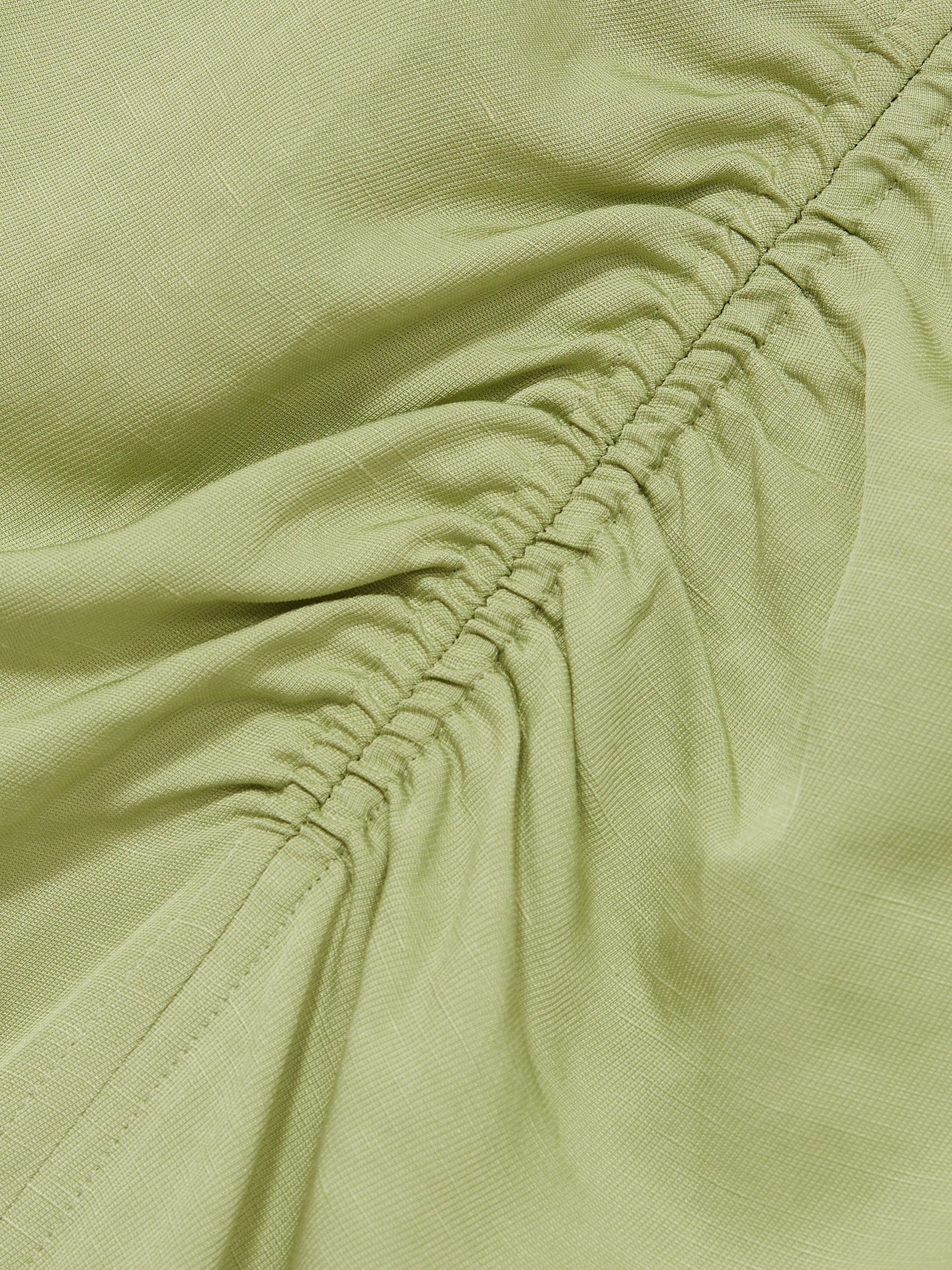 Ruched Sleeveless Midi Dress With Linen in Green - image 3