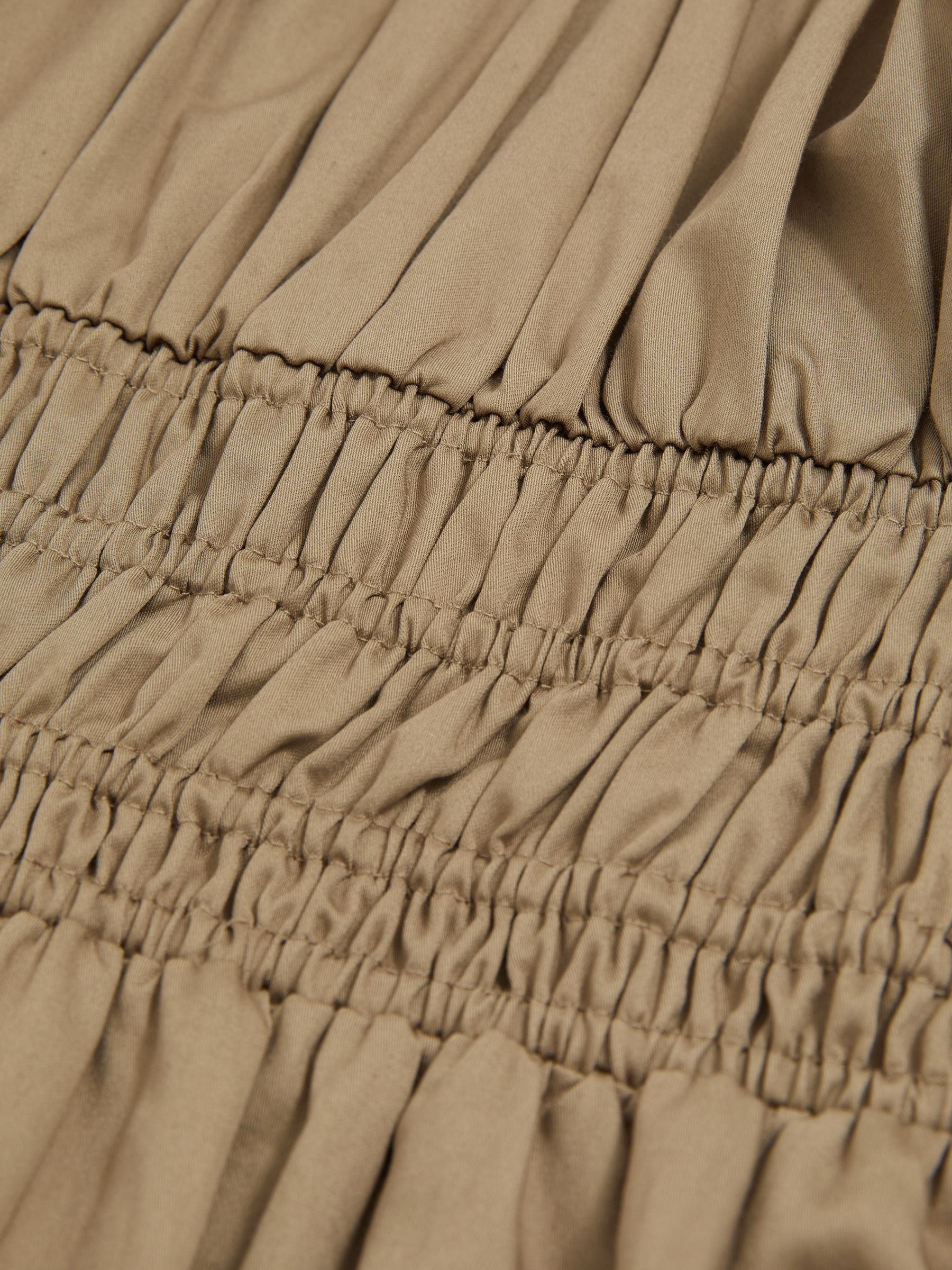 Cotton Craft-Stitch Shirred Midi Dress in Khaki - image 4