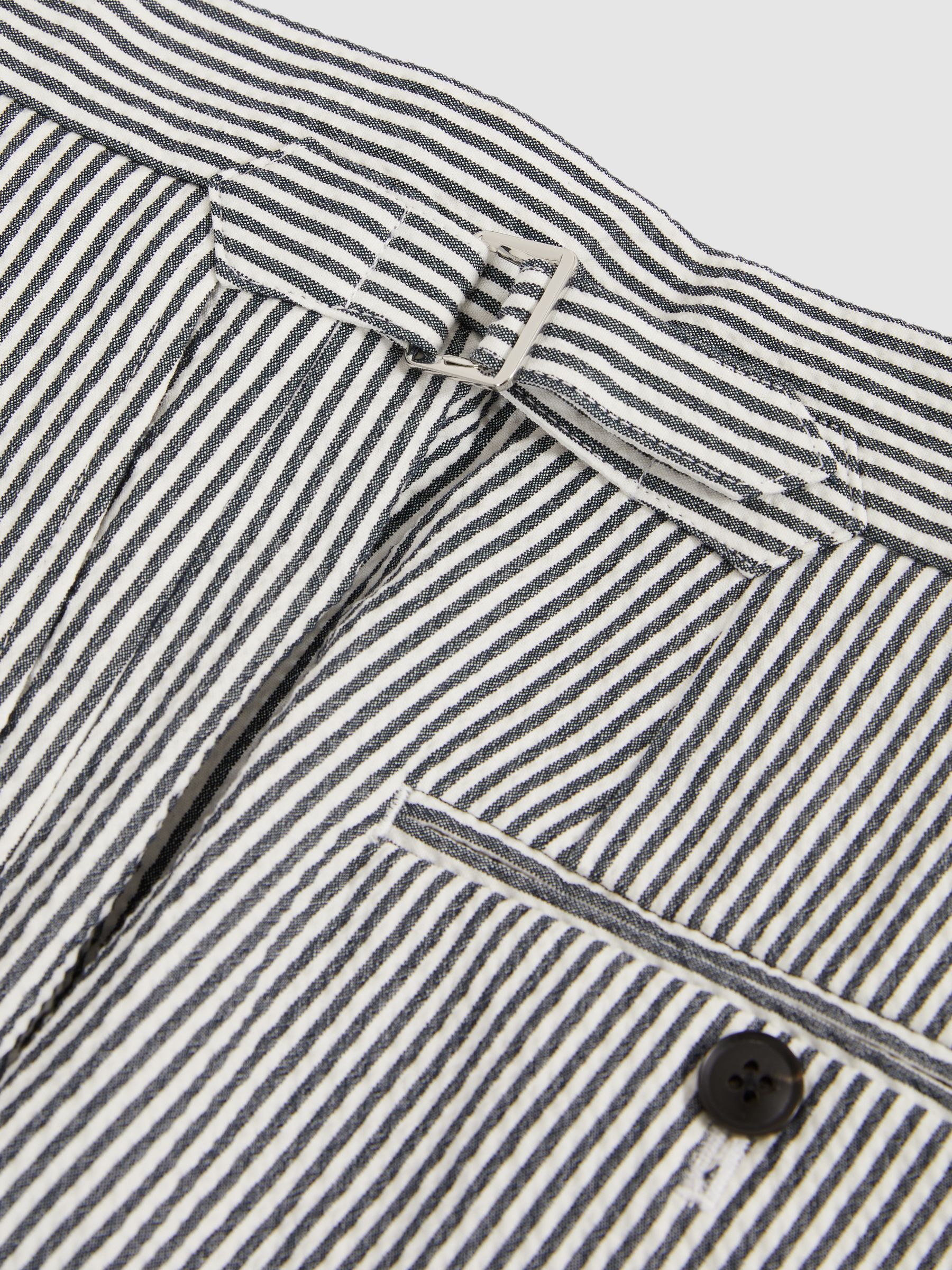 Stretch-Cotton Seersucker Striped Shorts in Navy/White - Image 6 of 6
