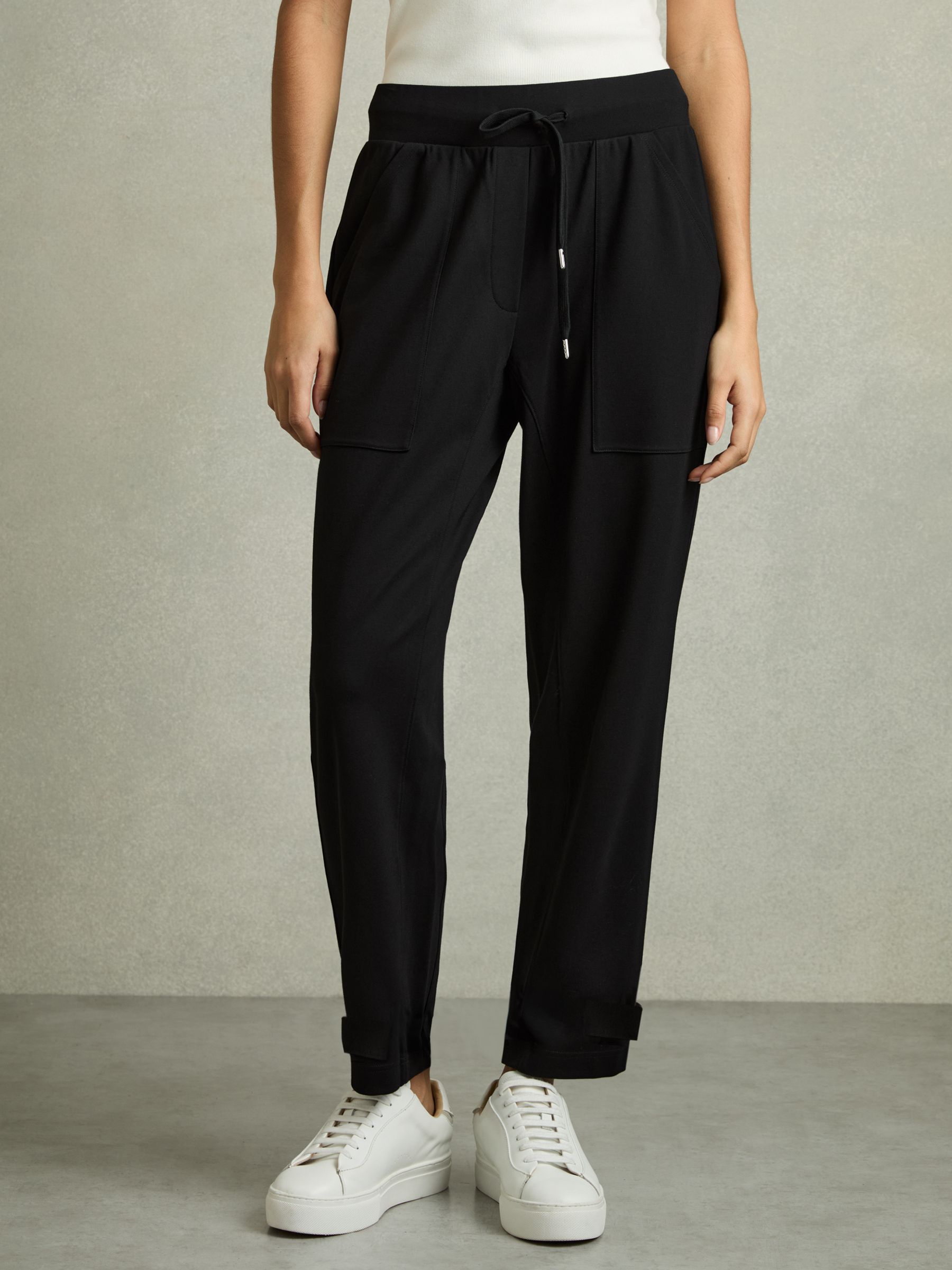 Drawstring Tapered Jersey Joggers in Black/Charcoal - image 3