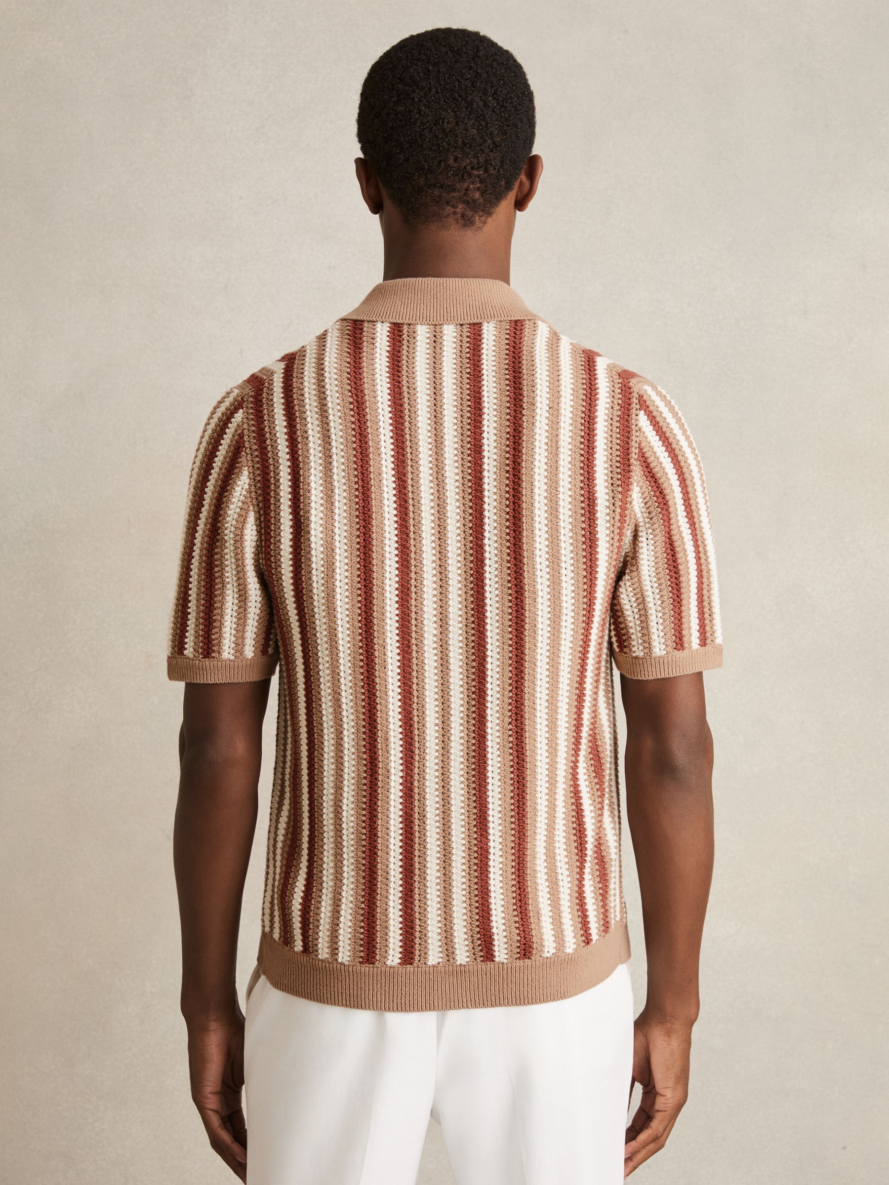 Cotton Crochet Stripe Cuban Shirt in Camel Multi - Image 5 of 6