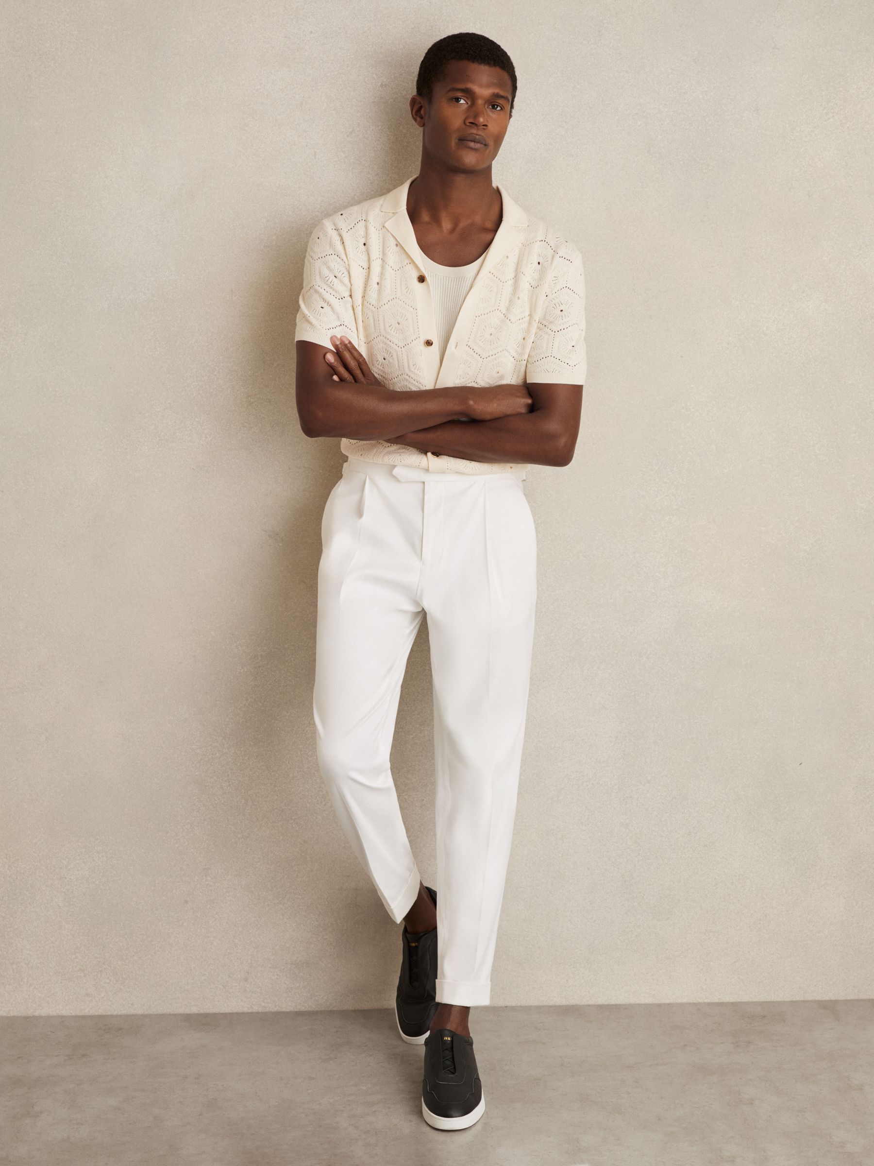 Pointelle Button-Through Shirt in Off White - Image 3 of 6