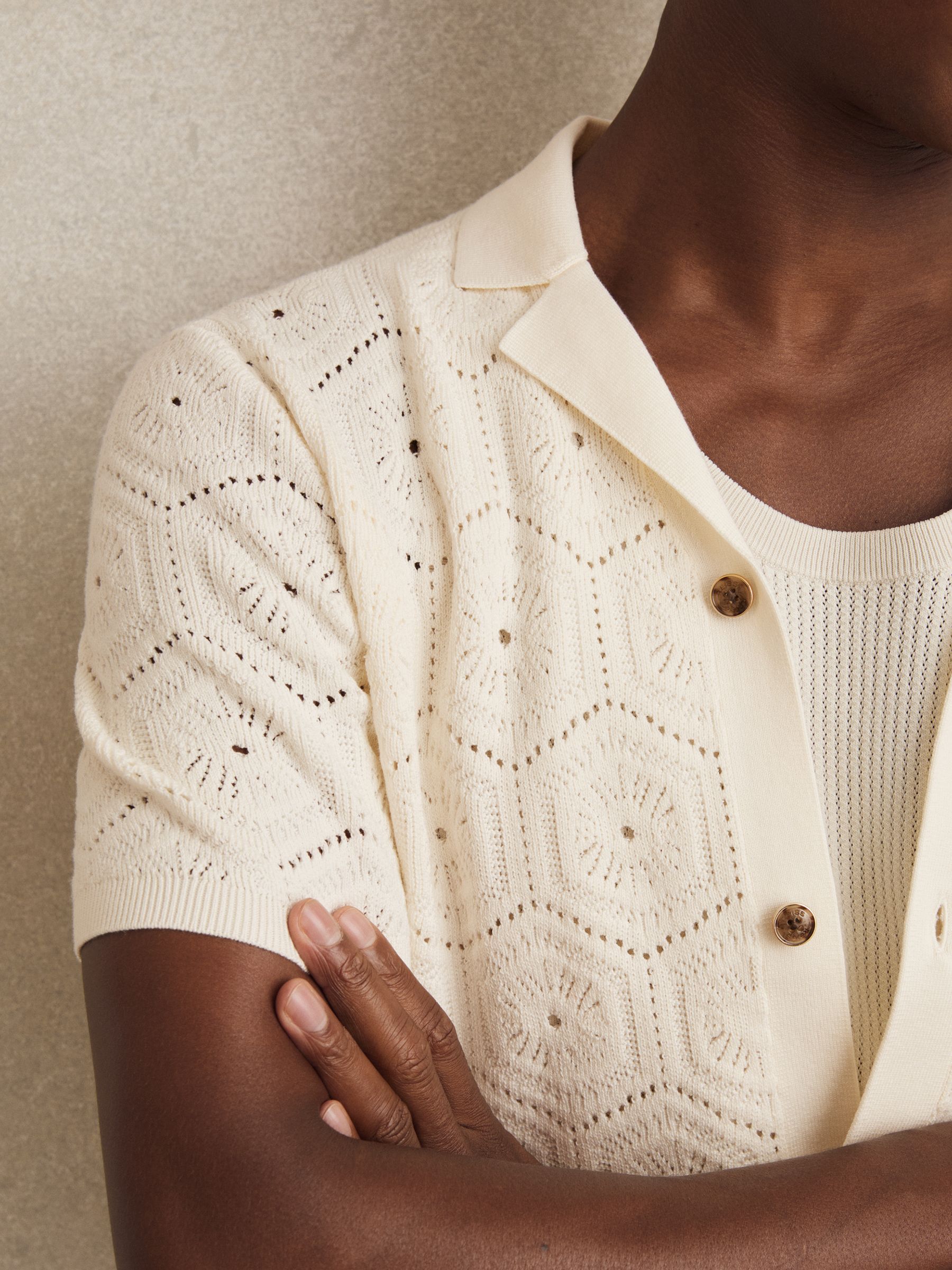 Pointelle Button-Through Shirt in Off White - Image 4 of 6