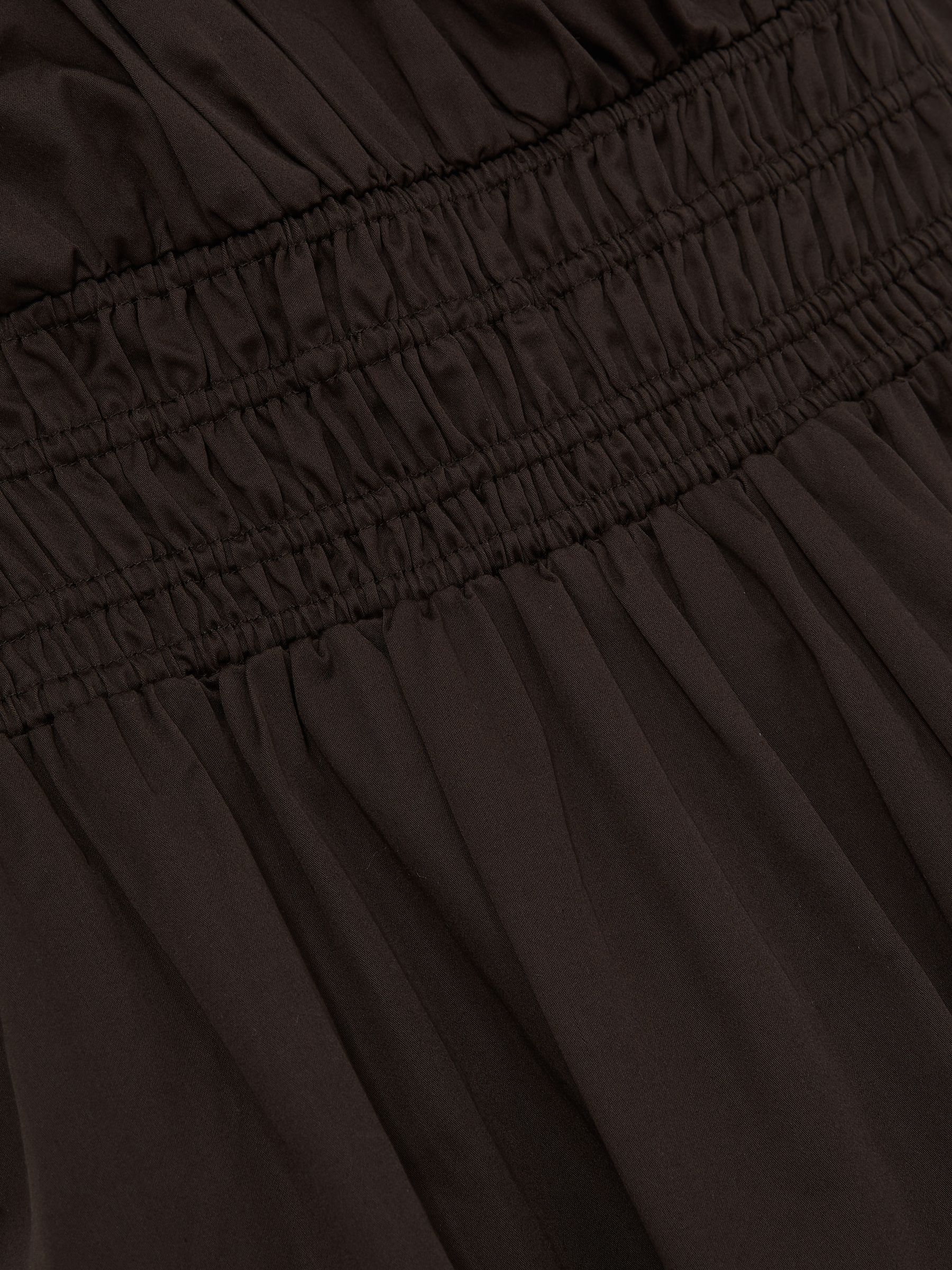 Cotton Craft-Stitch Shirred Midi Dress in Brown - Image 6 of 6