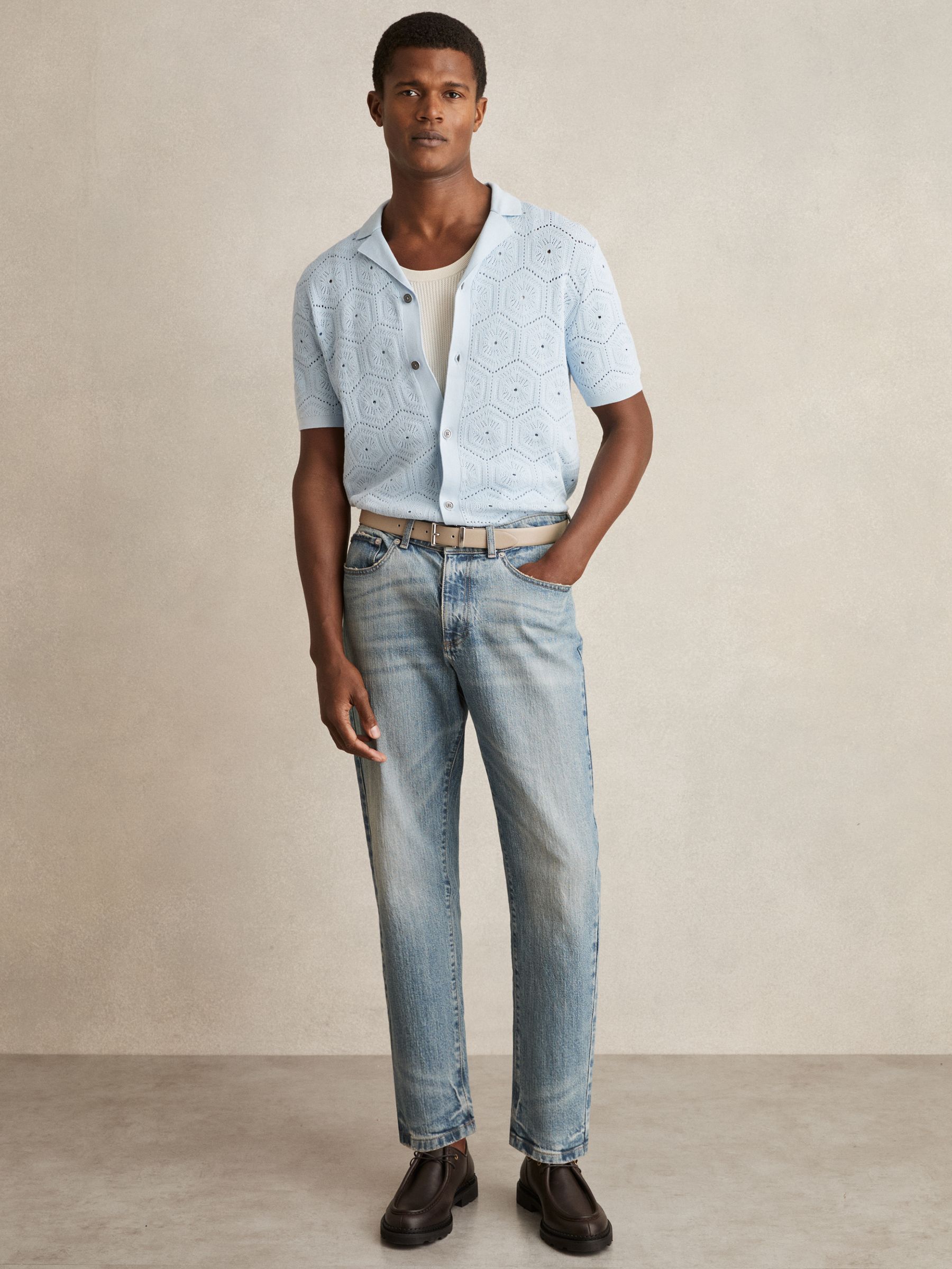 Pointelle Button-Through Shirt in Soft Blue - Image 3 of 6