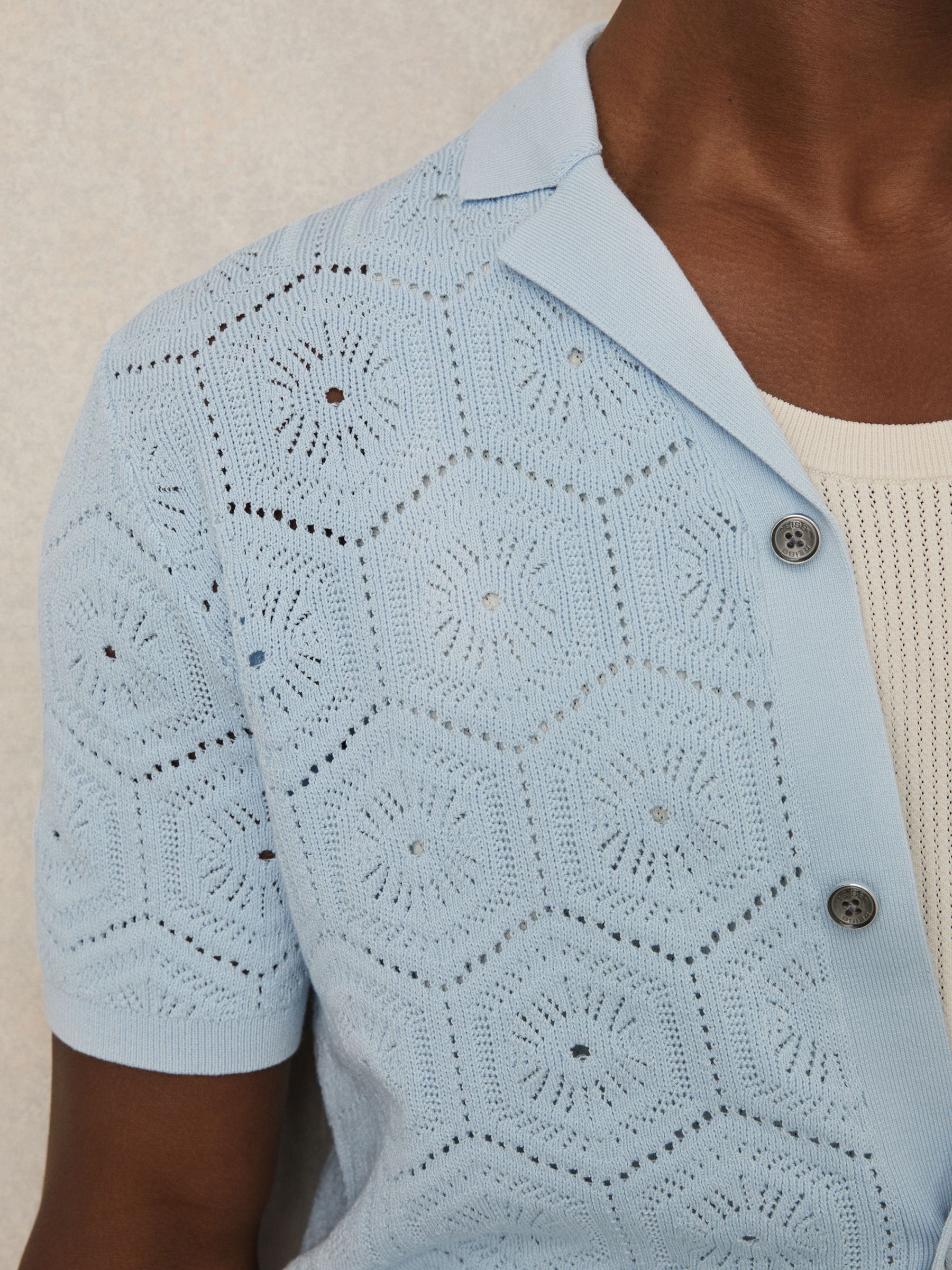 Pointelle Button-Through Shirt in Soft Blue - Image 4 of 6