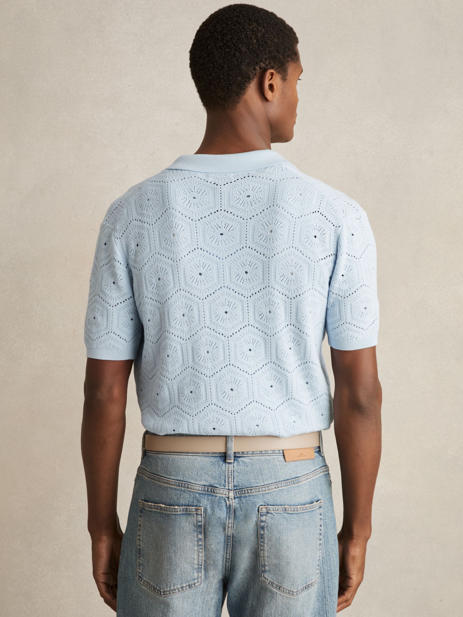 Pointelle Button-Through Shirt in Soft Blue - Image 5 of 6
