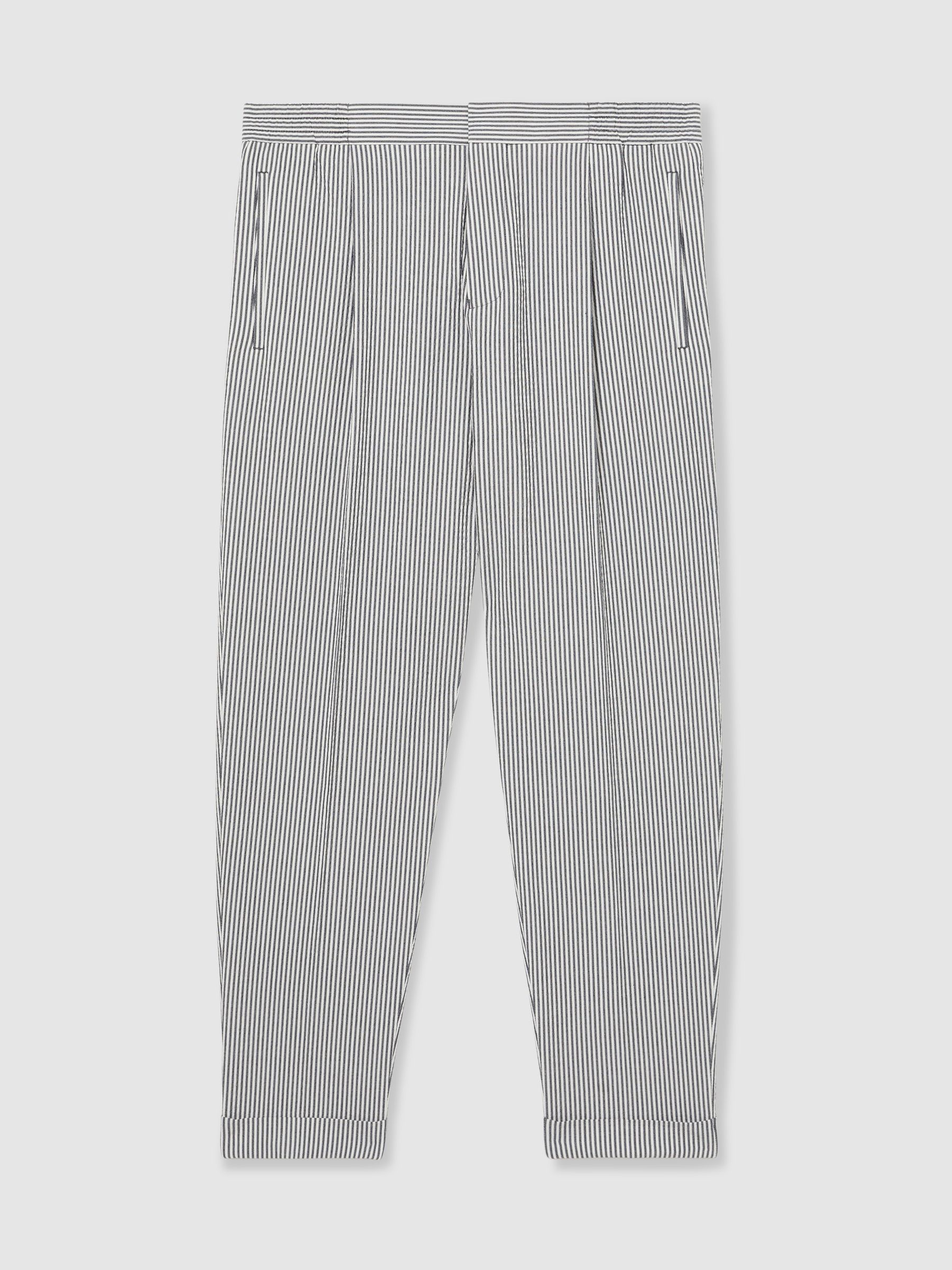 Stretch Seersucker Stripe Trousers in Navy/White - Image 2 of 8