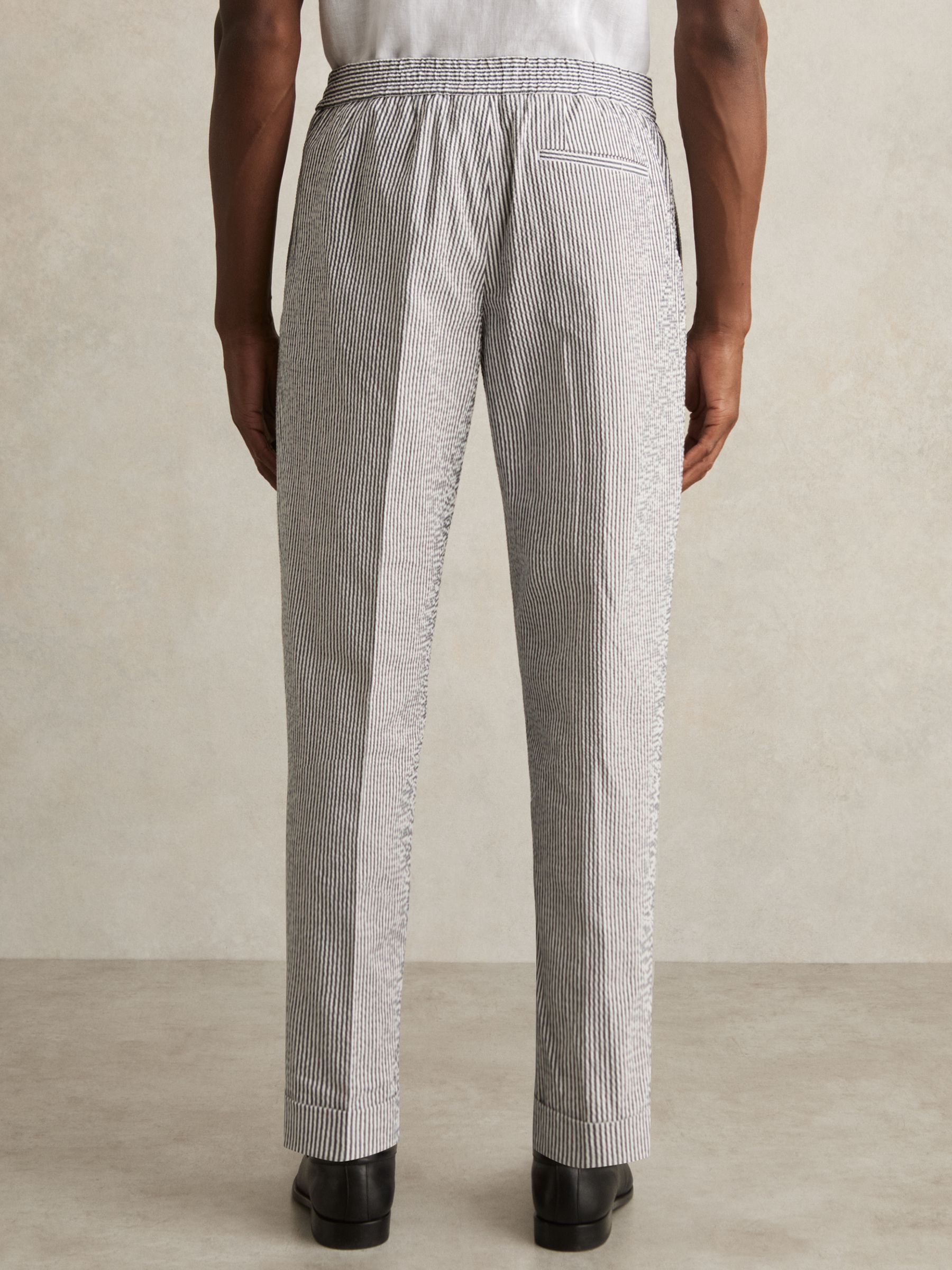Stretch Seersucker Stripe Trousers in Navy/White - Image 6 of 8