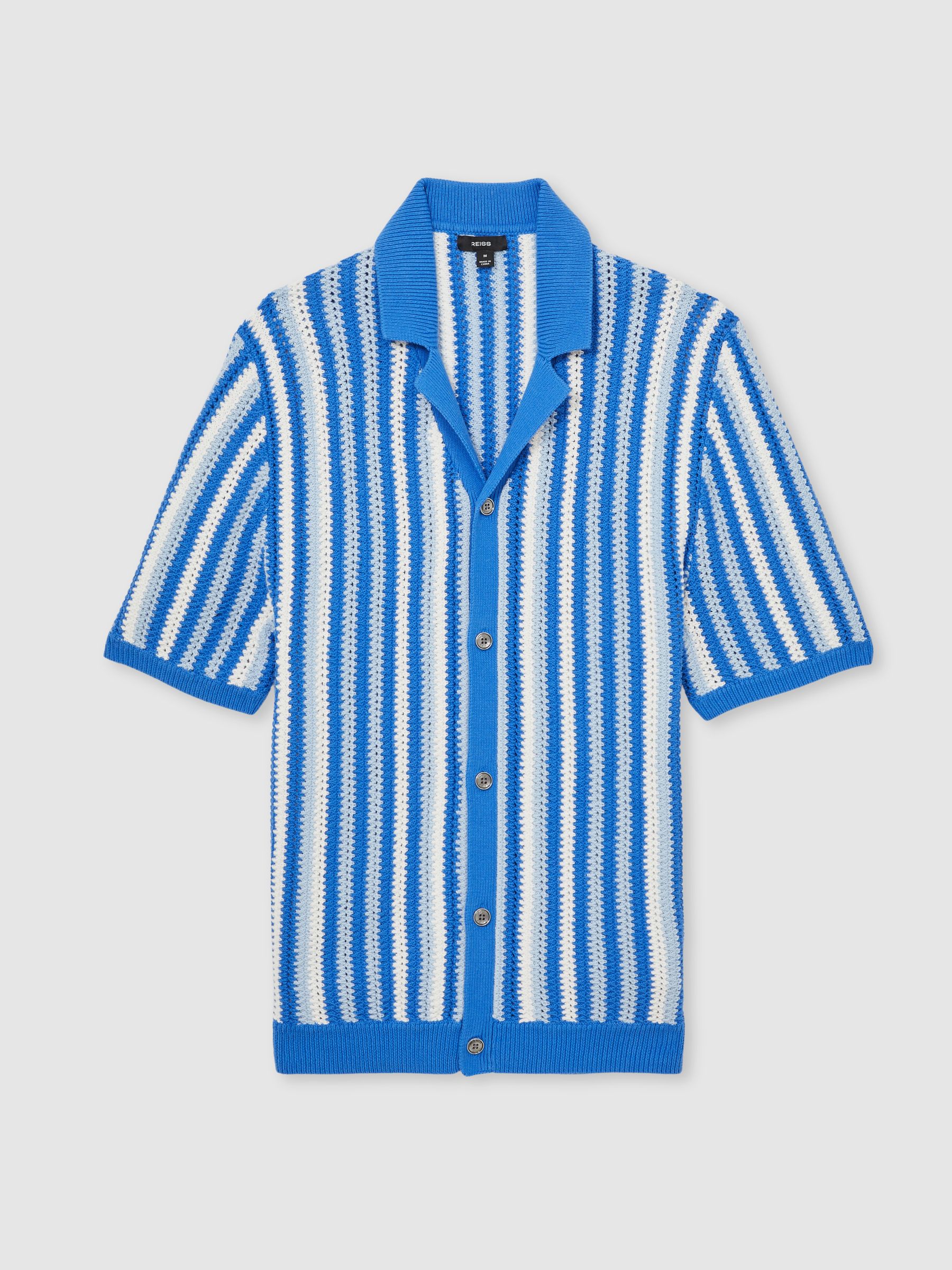 Cotton Crochet Stripe Cuban Shirt in Blue Multi - Image 2 of 5
