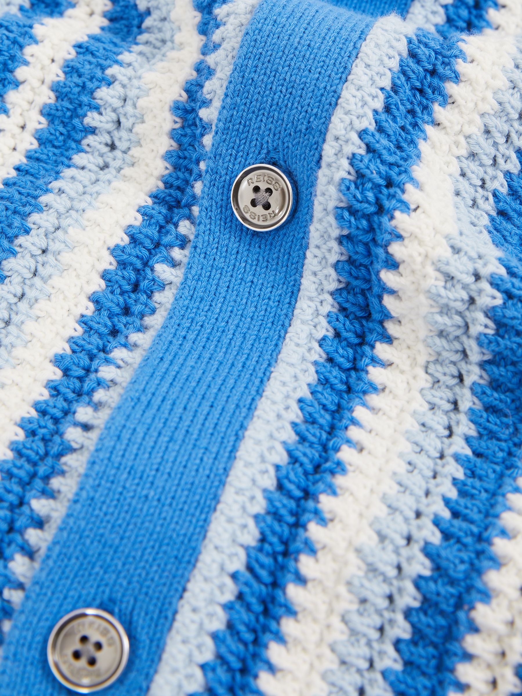 Cotton Crochet Stripe Cuban Shirt in Blue Multi - Image 5 of 5