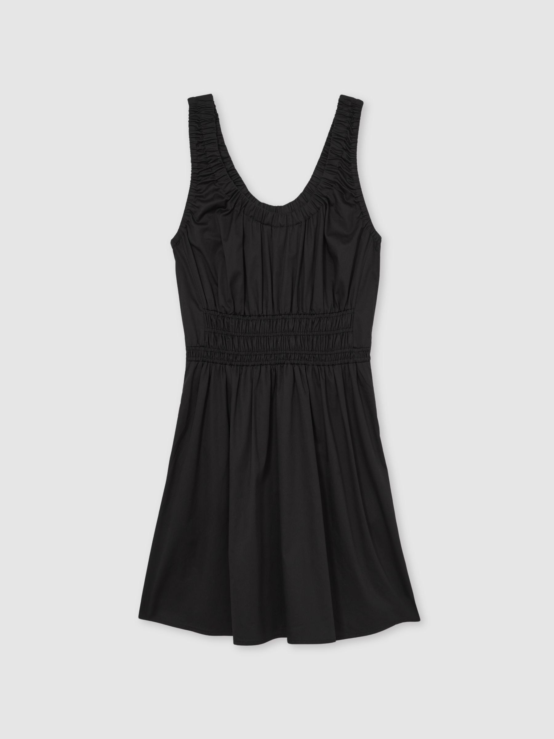 Cotton Craft-Stitch Shirred Mini Dress in Black - Image 2 of 6