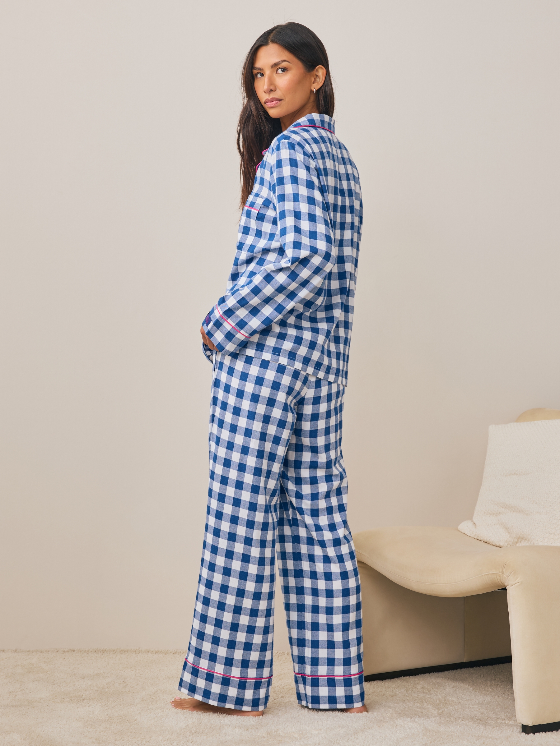 Blue Check Button Through Pyjama Set - Image 3 of 11