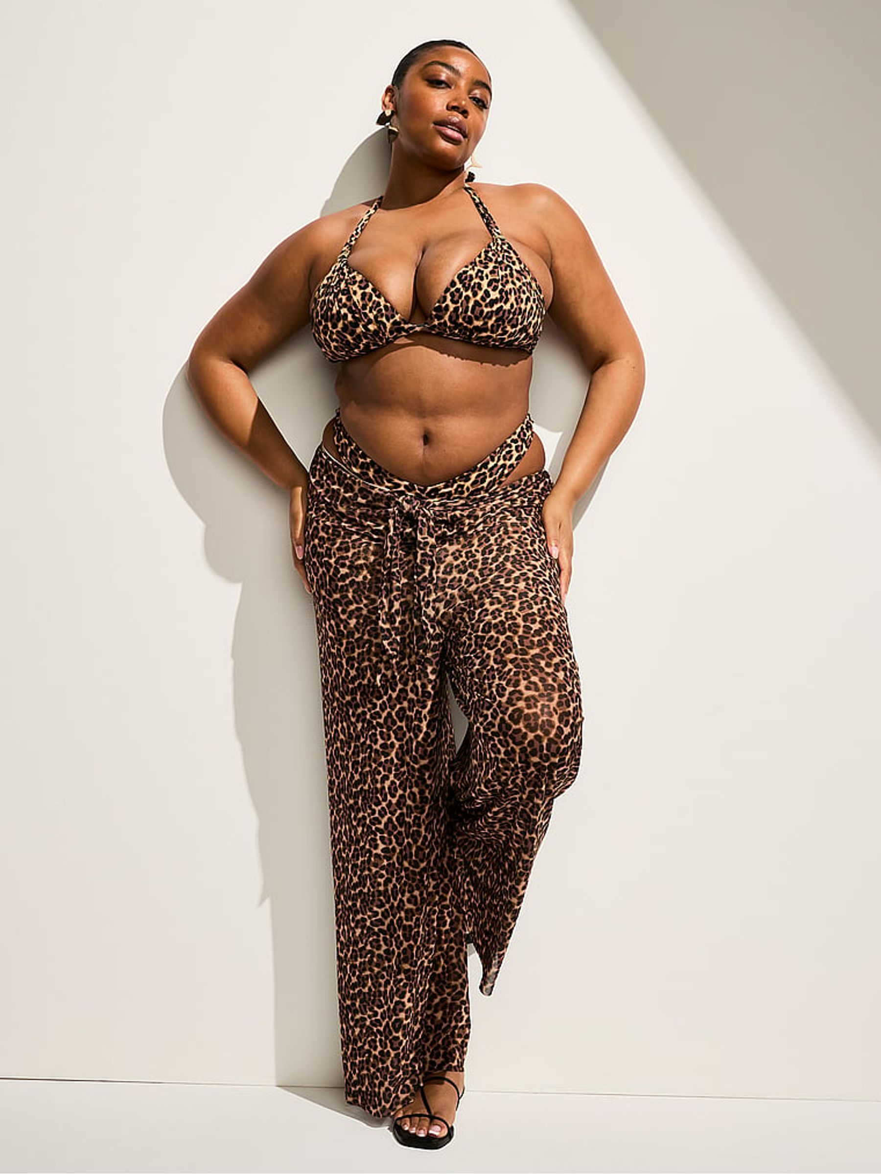 Leopard Brown Halter Push Up Bikini Top - Image 4 of 4