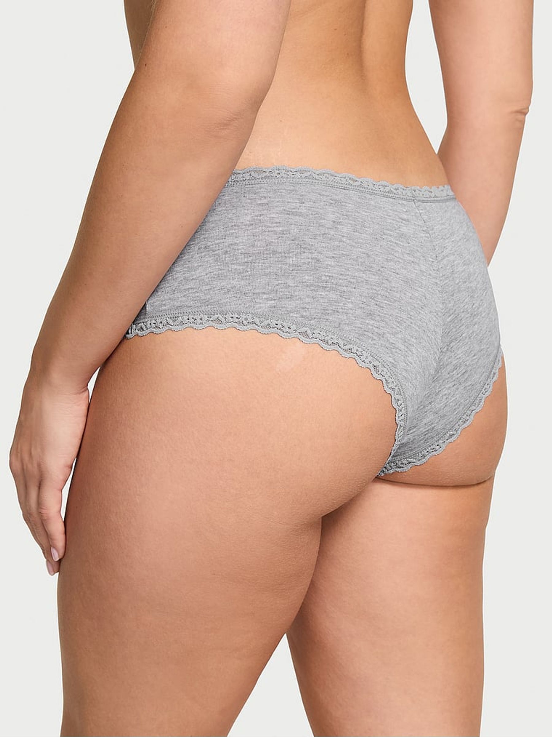 Grey Cheeky Cotton Lace Waist Knickers - Image 2 of 3