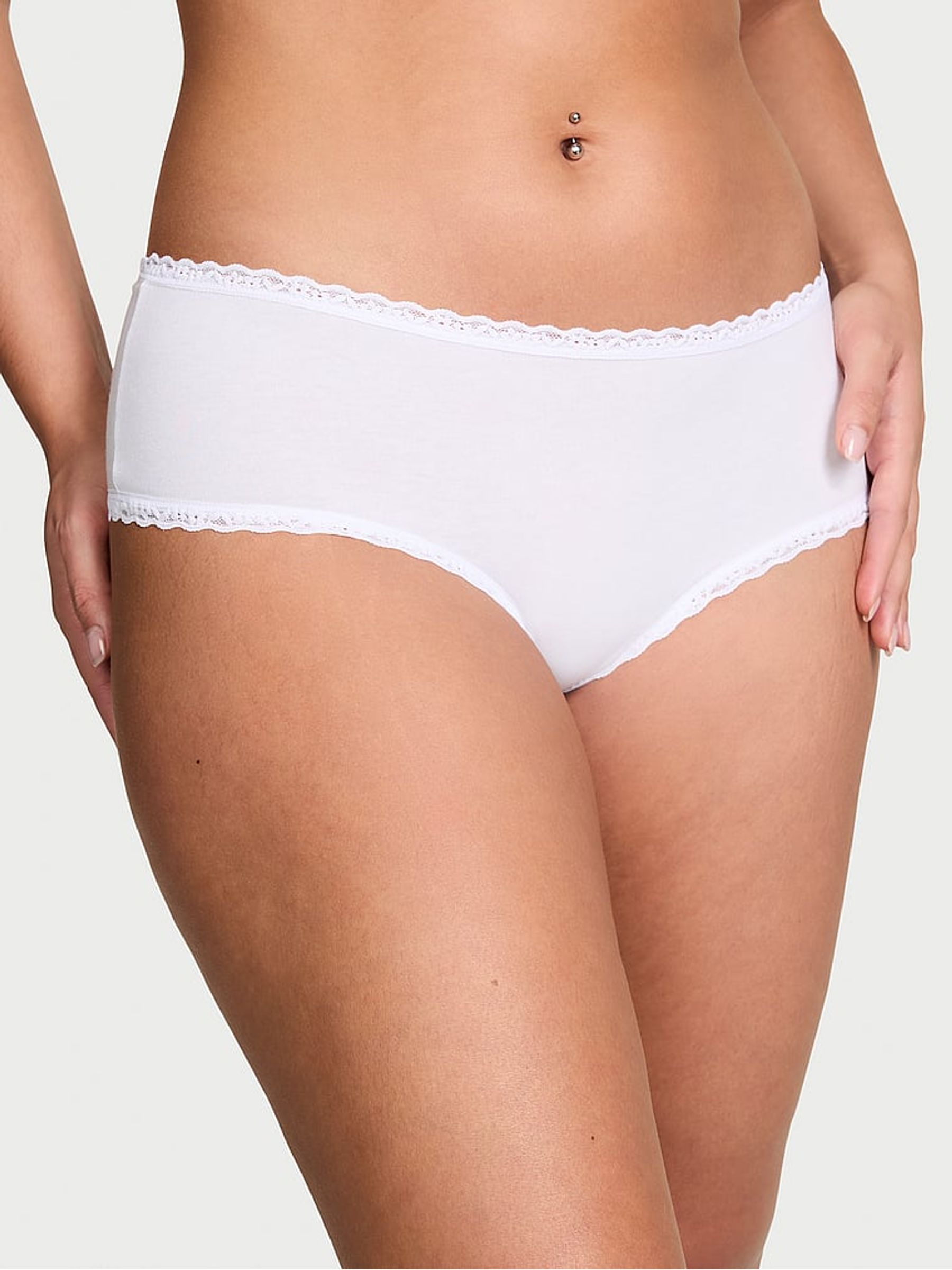 White Cheeky Cotton Lace Waist Knickers - Image 1 of 3