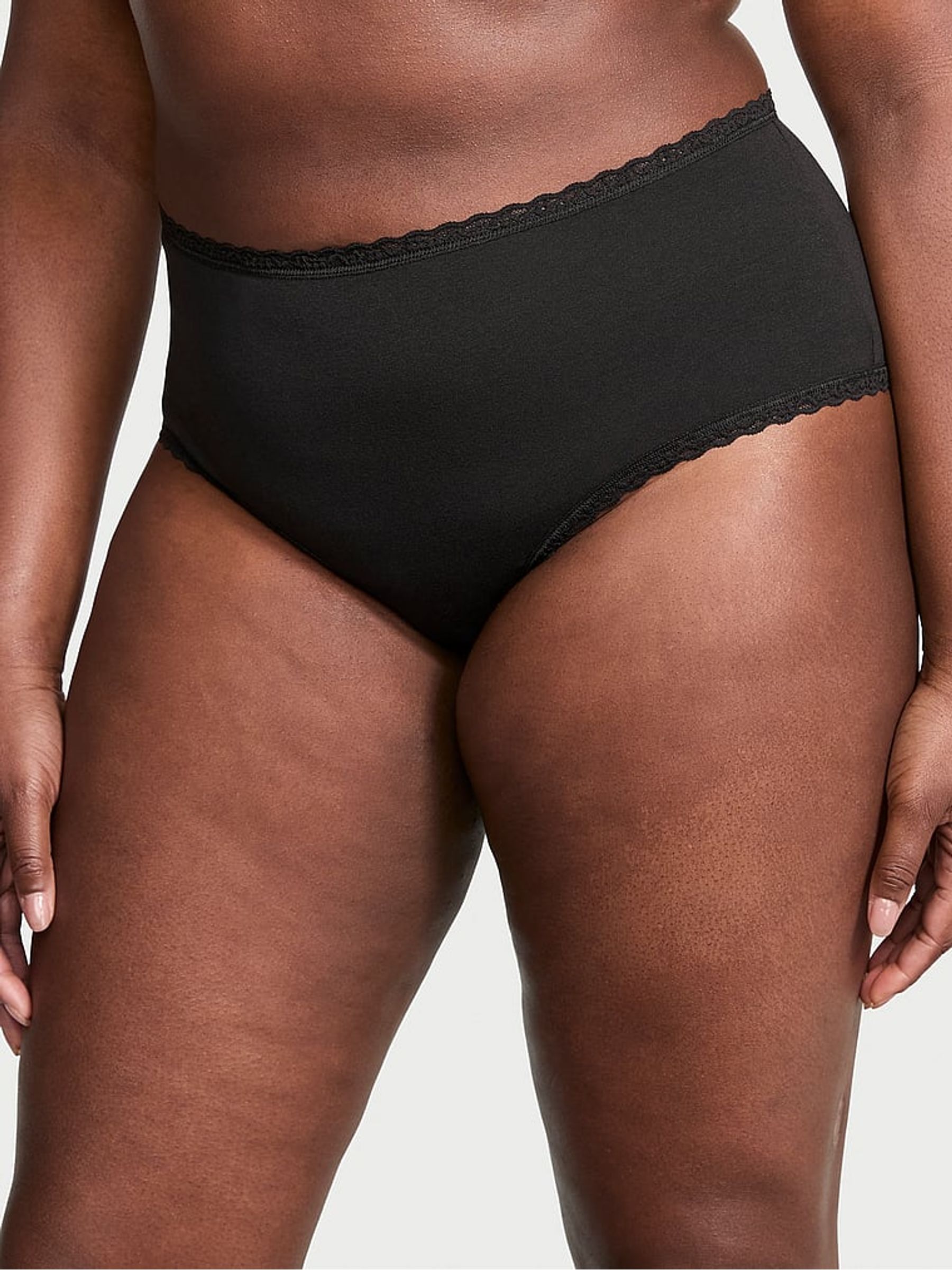 Black Cheeky Cotton Lace Waist Knickers - Image 1 of 3