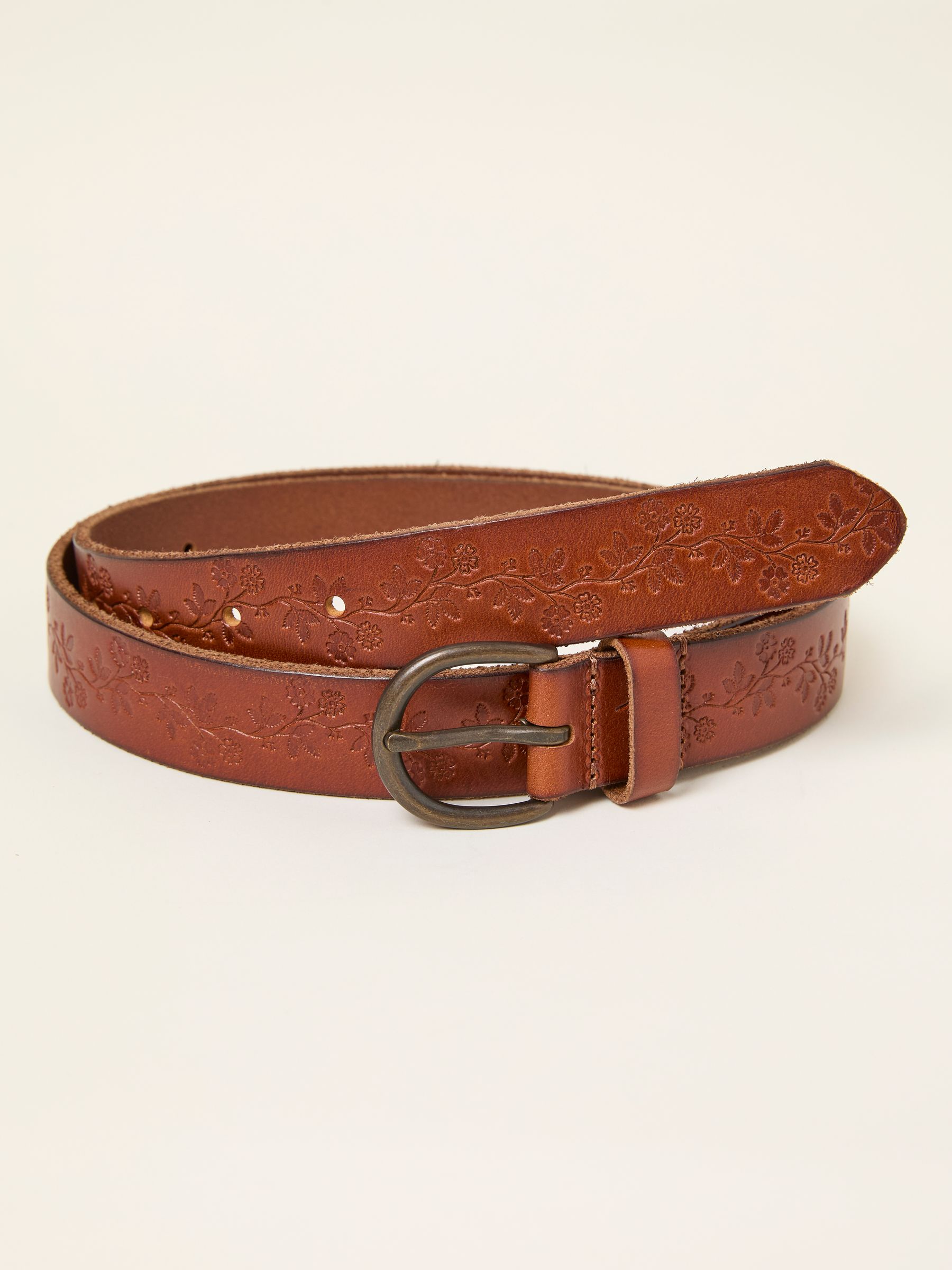 Tan Brown Embossed Leather Belt | FatFace USA display picture 3