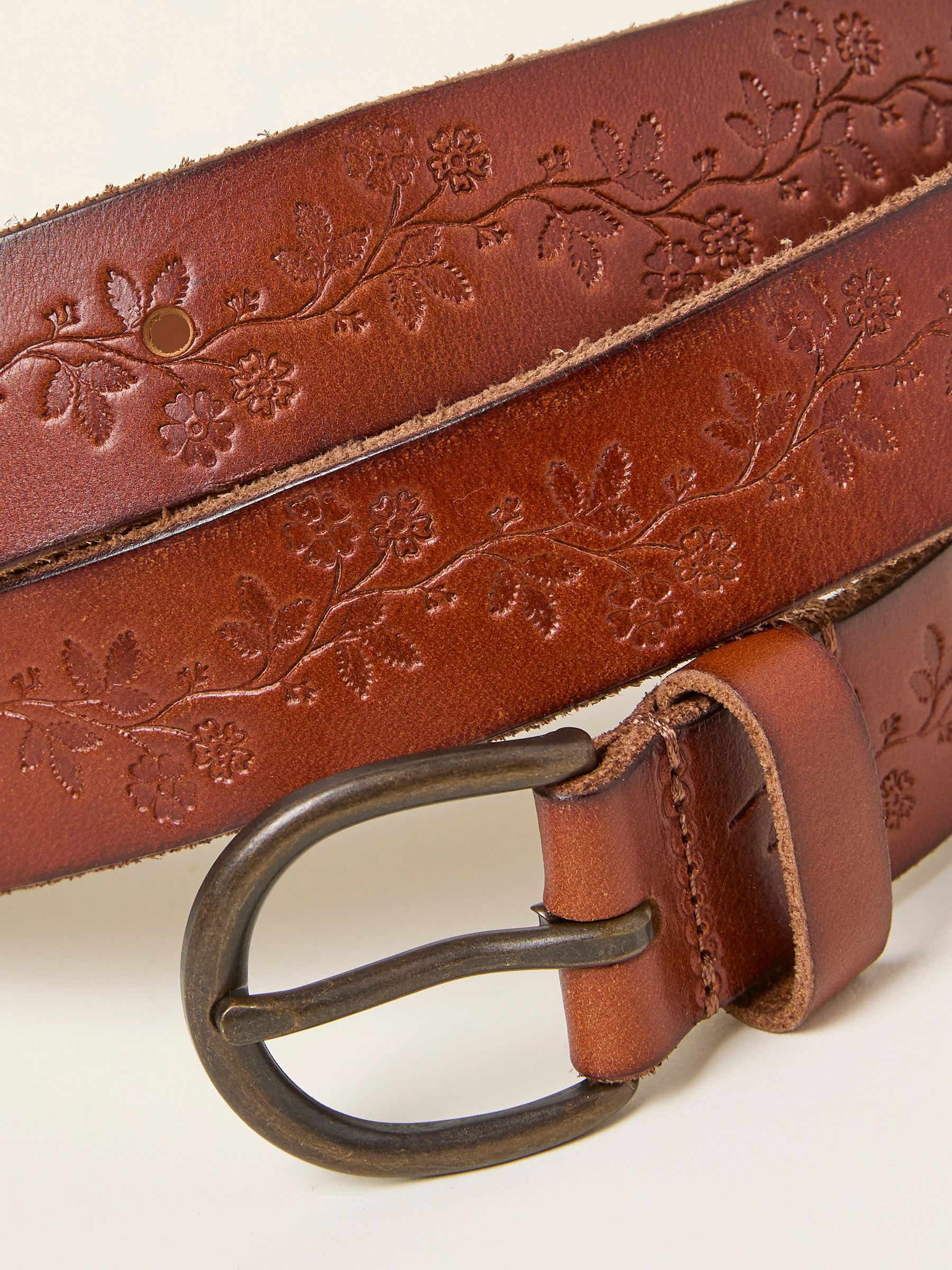 Tan Brown Embossed Leather Belt - Image 2 of 2