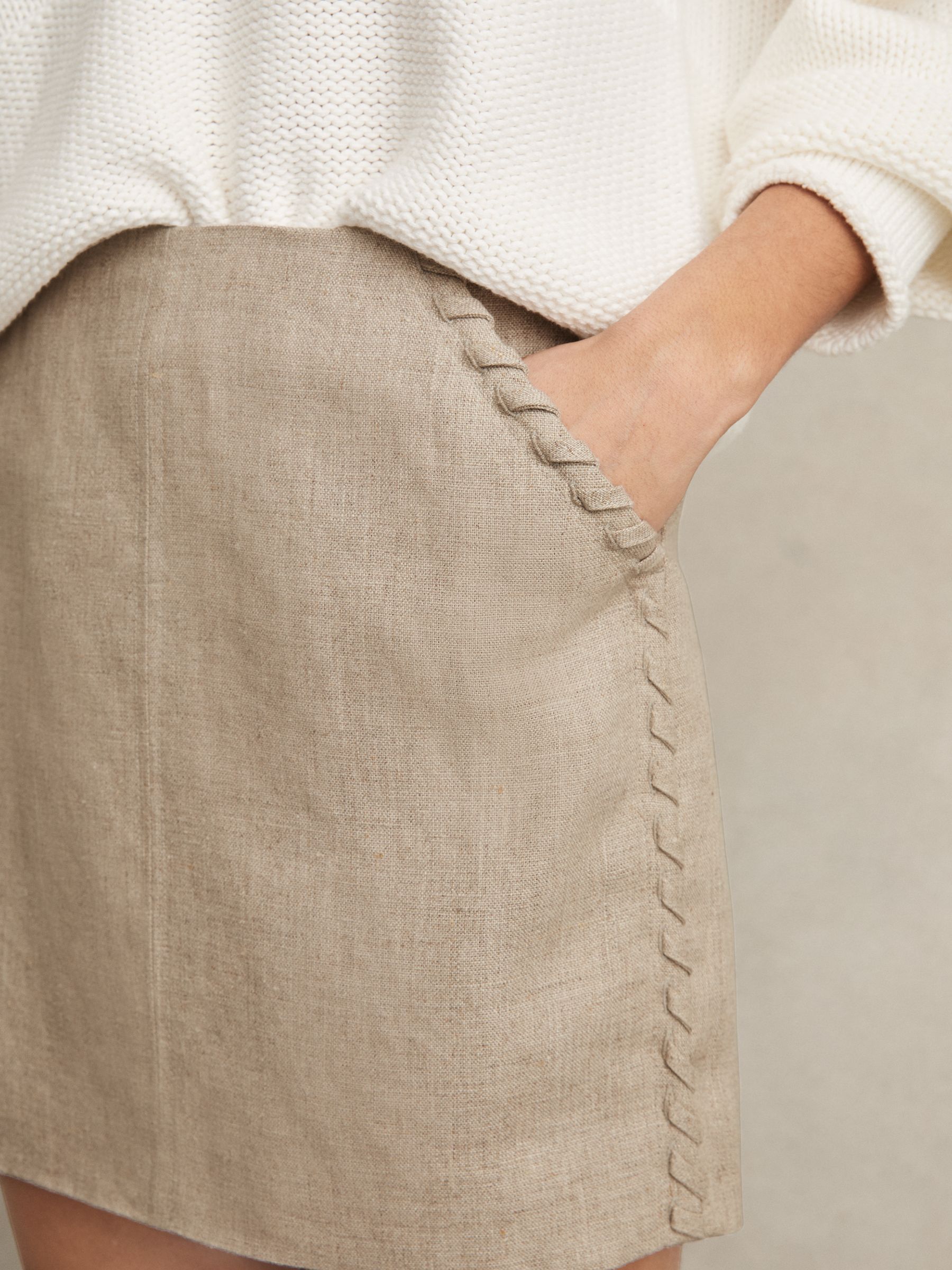 Linen Whipstitch Mini Skirt in Neutral - Image 4 of 6