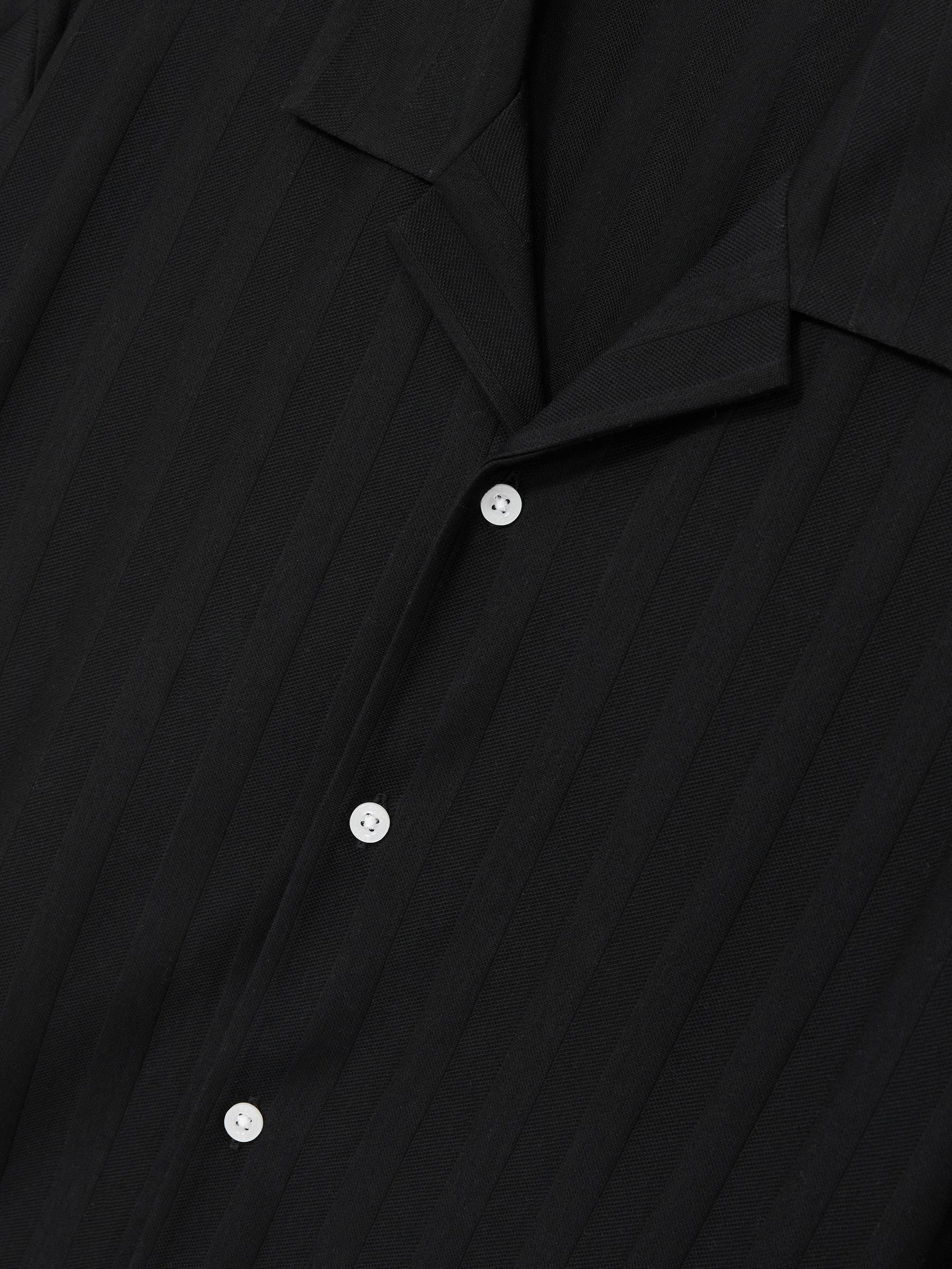 Cotton Textured Cuban-Collar Shirt in Black - Image 1 of 6