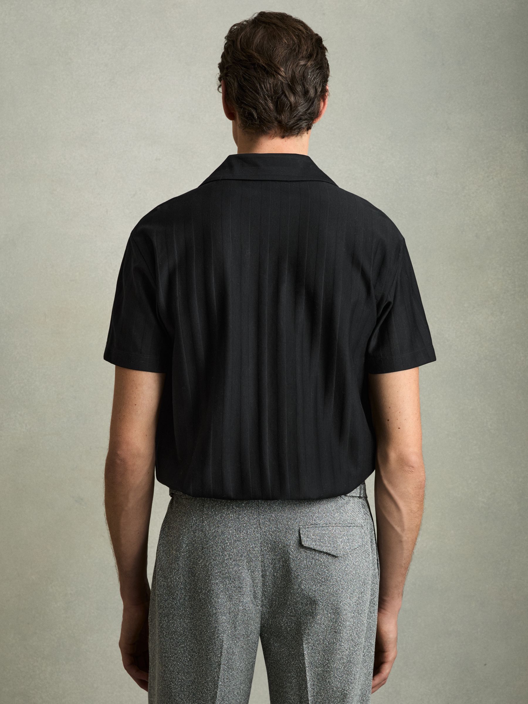 Cotton Textured Cuban-Collar Shirt in Black - Image 2 of 6
