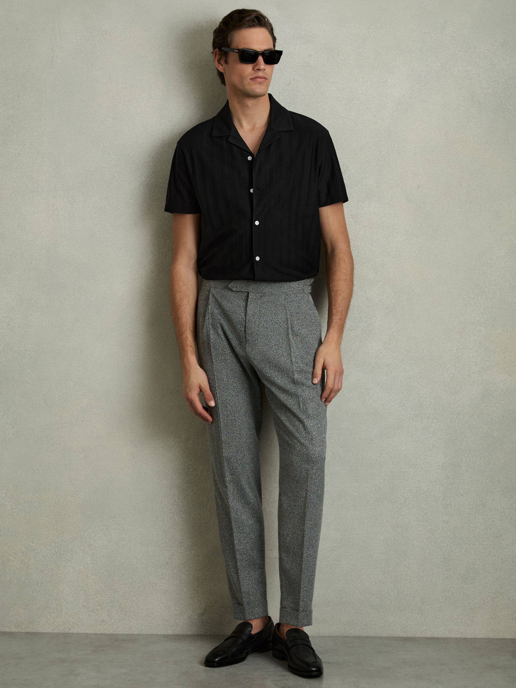 Cotton Textured Cuban-Collar Shirt in Black - Image 4 of 6
