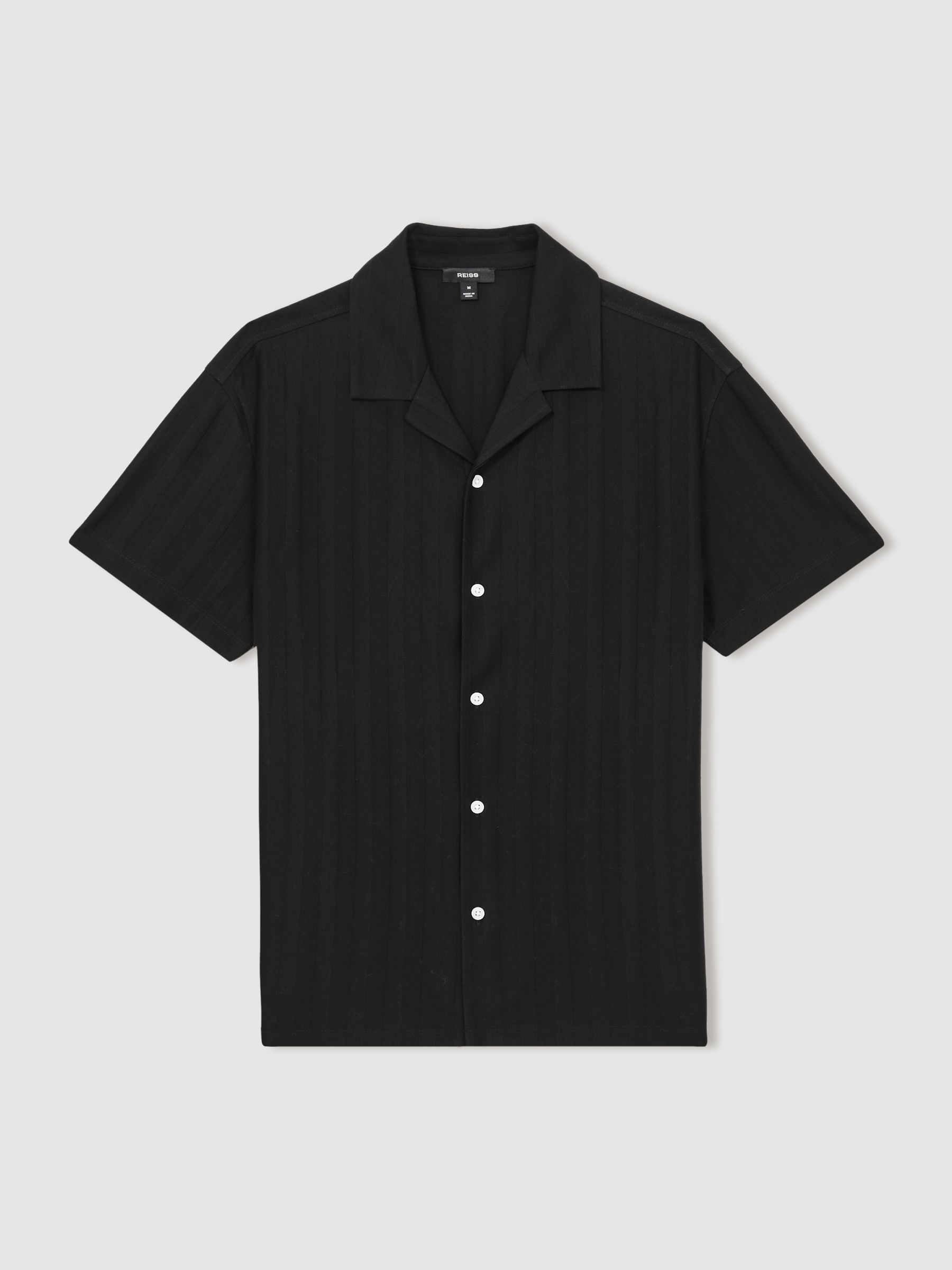 Cotton Textured Cuban-Collar Shirt in Black - Image 5 of 6