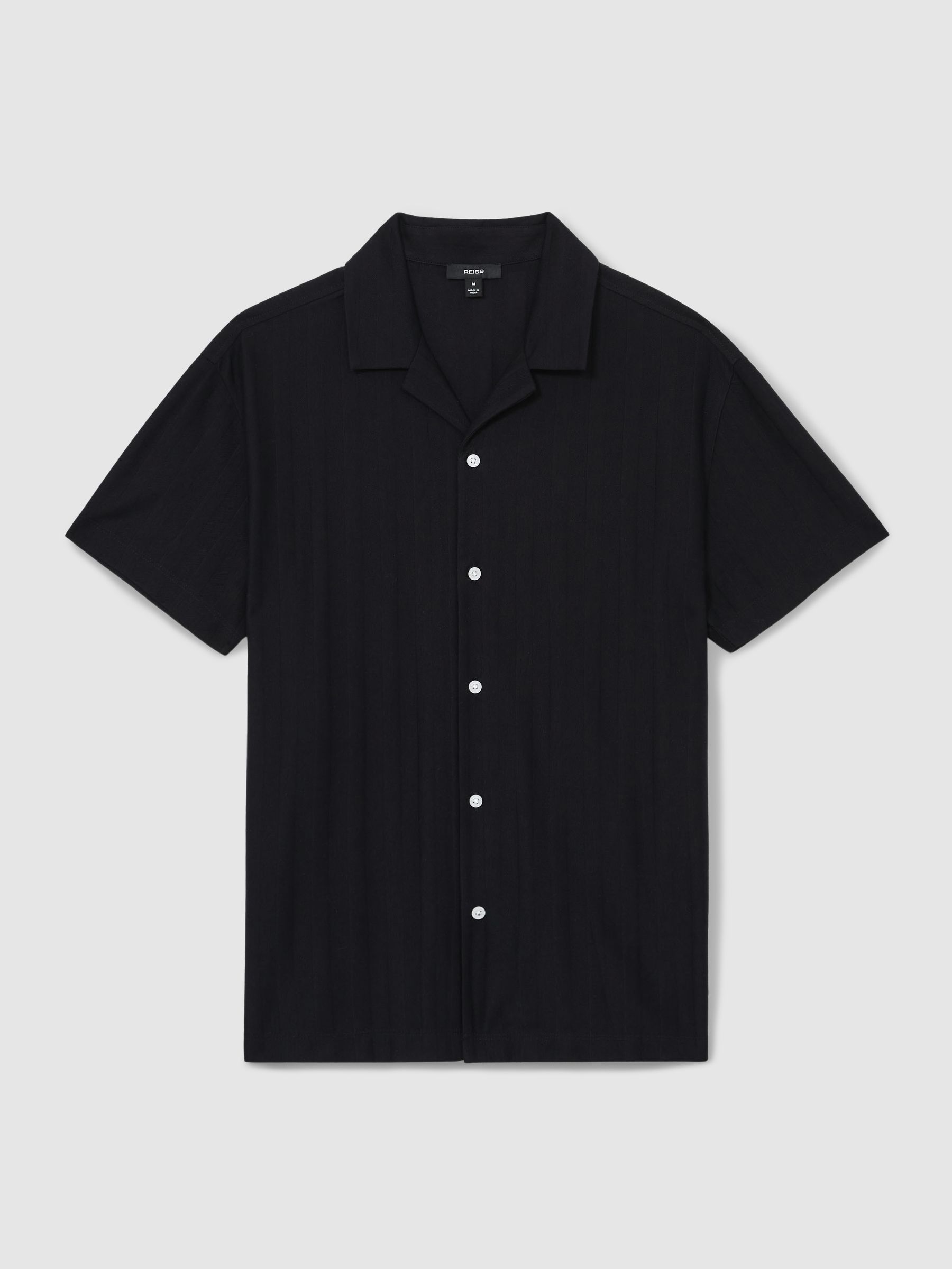 Cotton Textured Cuban-Collar Shirt in Navy - Image 2 of 6