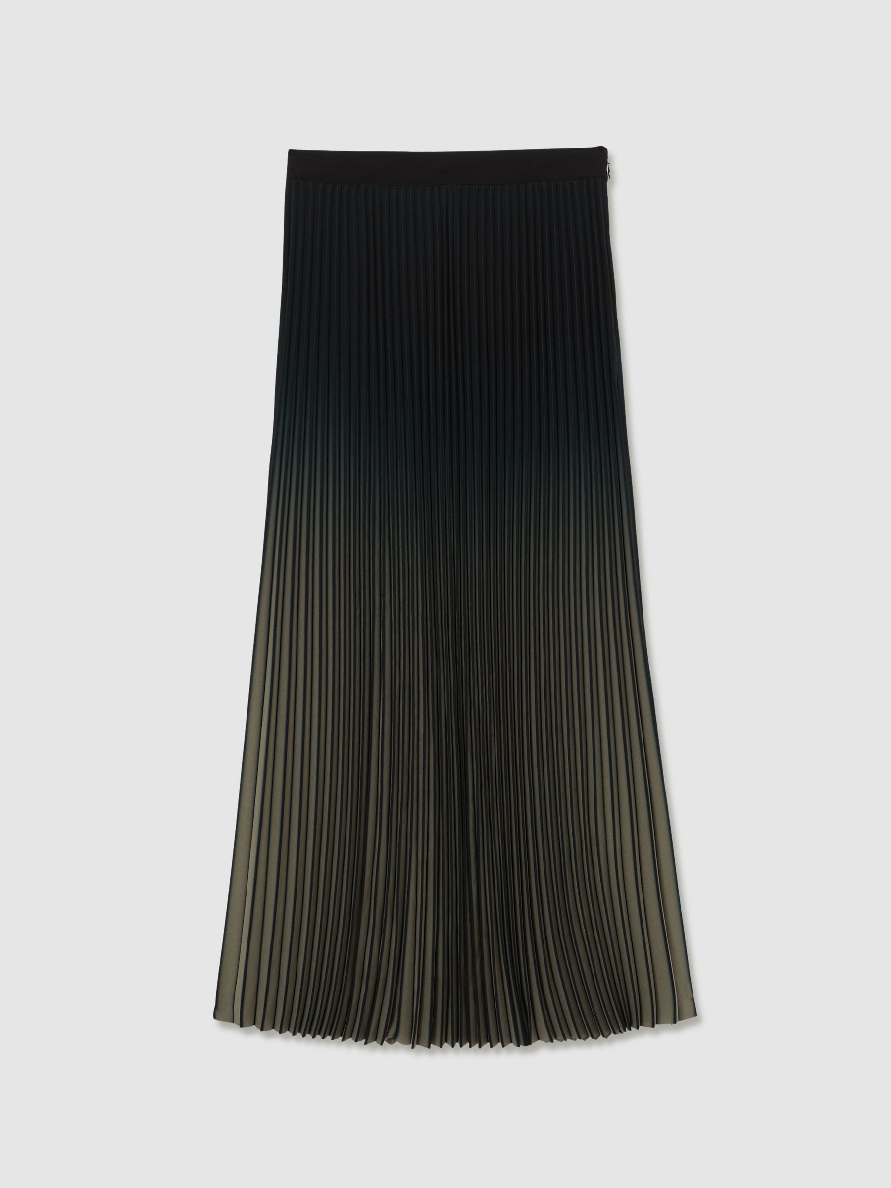 Ombré Pleated Midi Skirt in Khaki/Black - Image 2 of 6