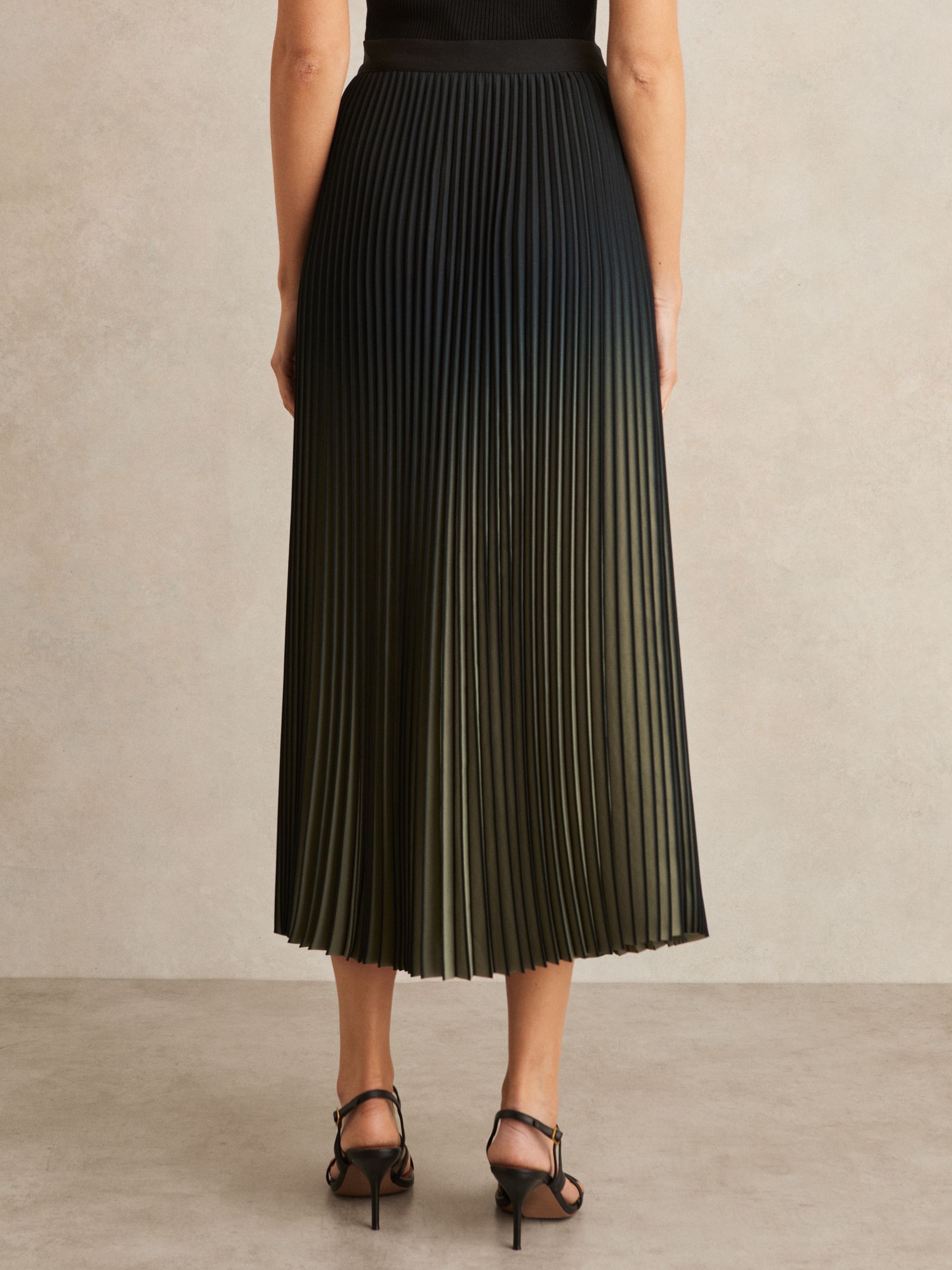Ombré Pleated Midi Skirt in Khaki/Black - Image 5 of 6