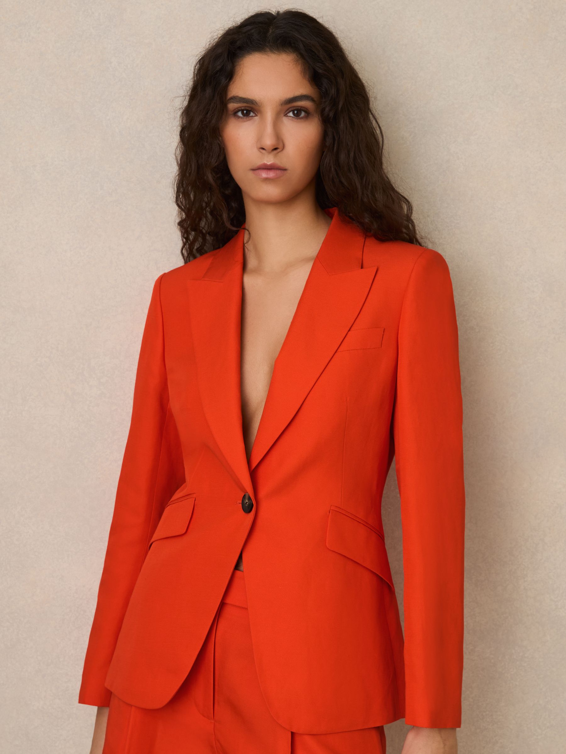 Single Breasted Suit Jacket With Linen in Orange - Image 1 of 7