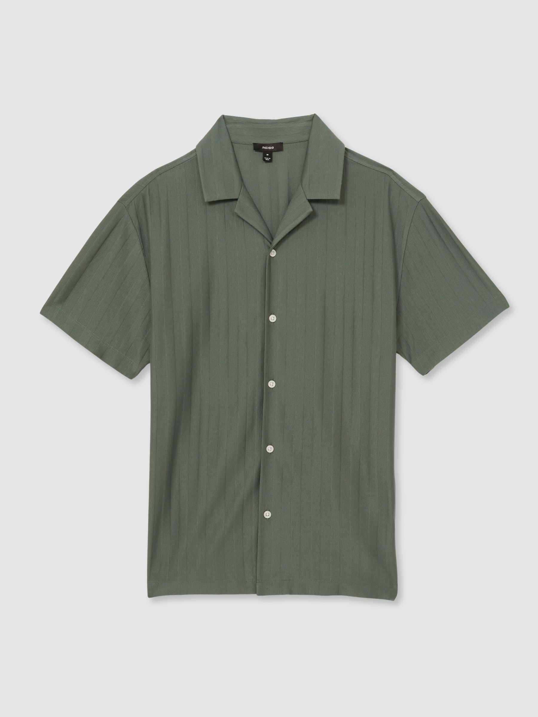 Cotton Textured Cuban-Collar Shirt in Sage - Image 2 of 6