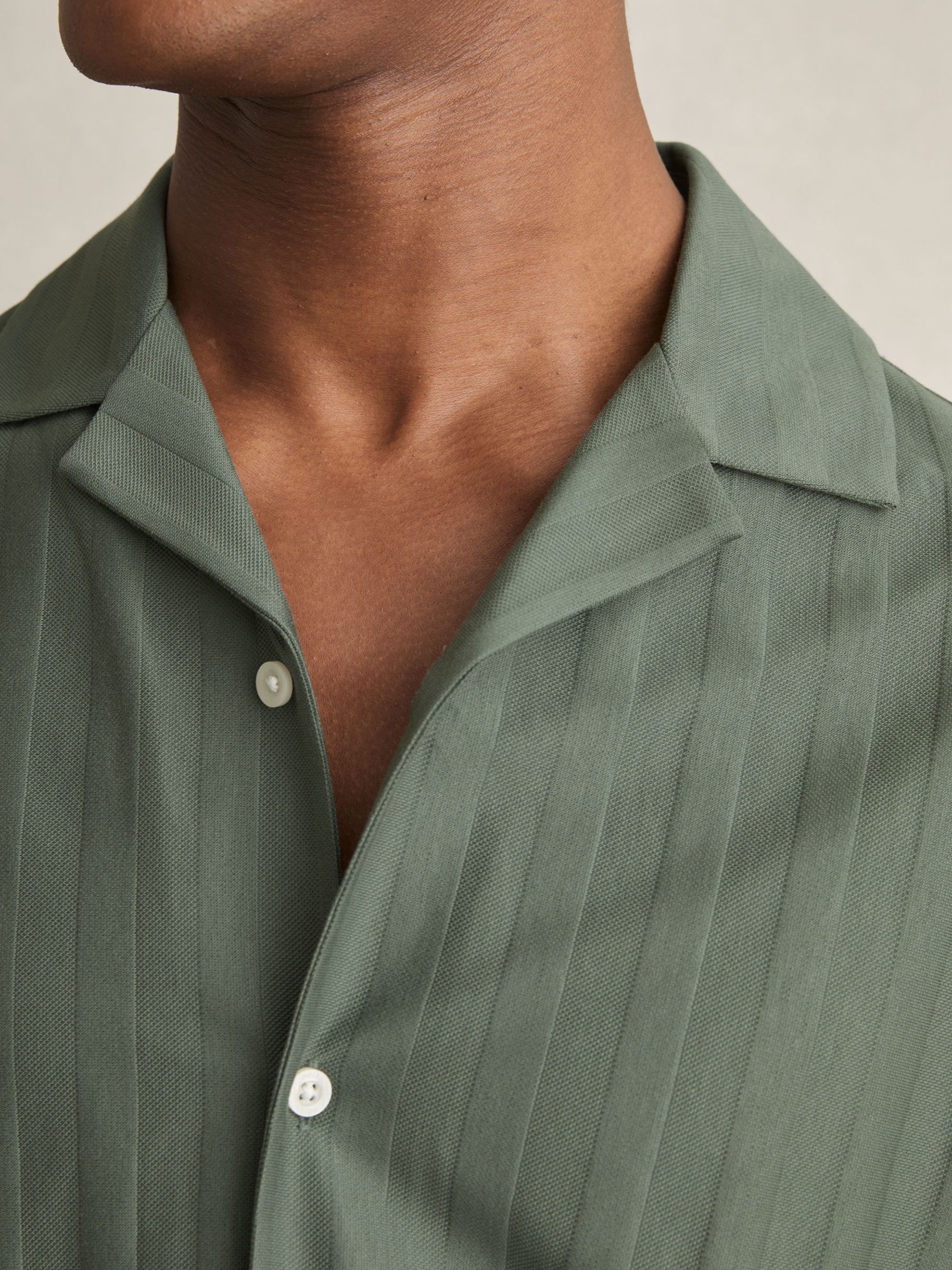 Cotton Textured Cuban-Collar Shirt in Sage - Image 4 of 6
