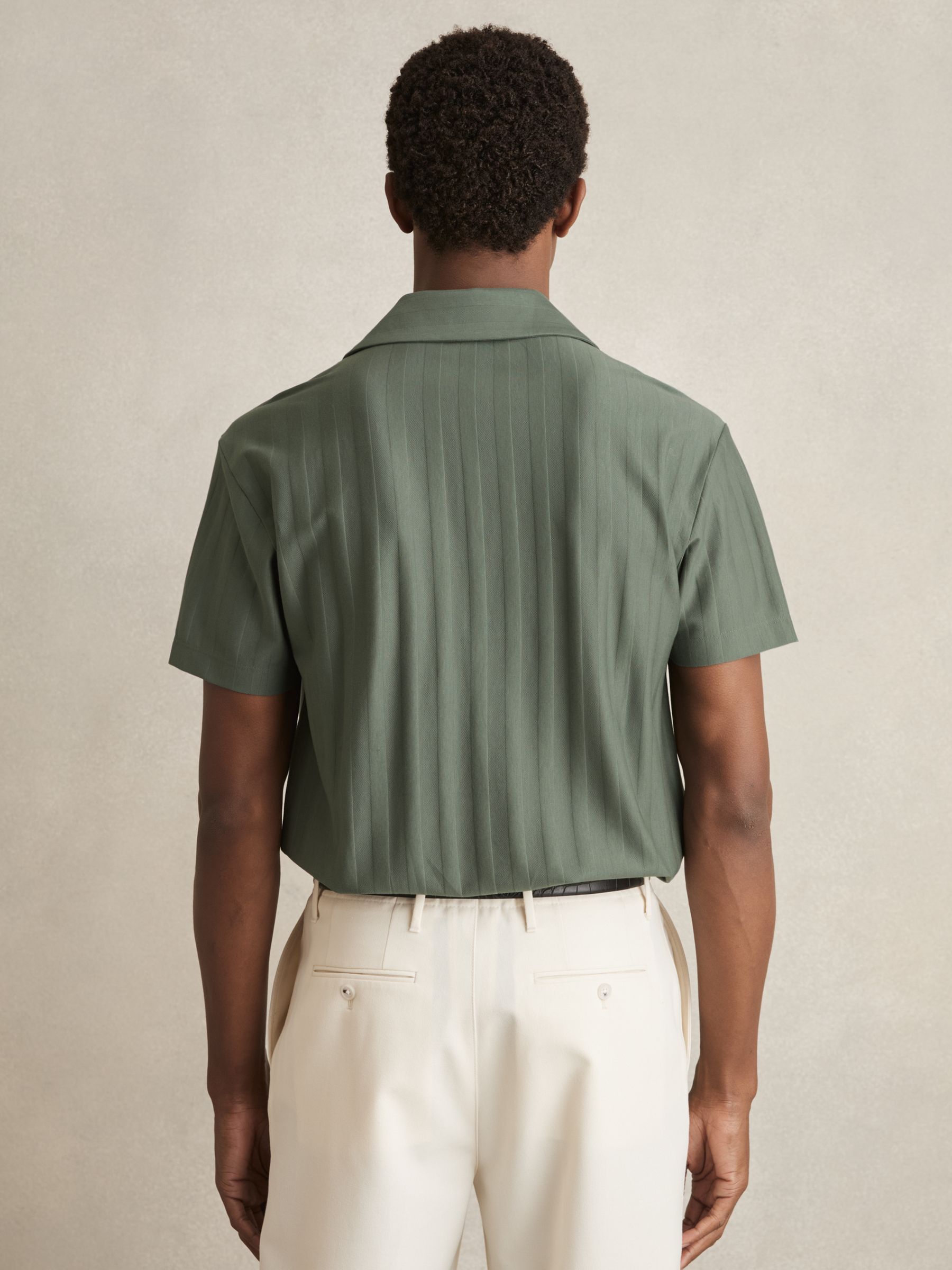 Cotton Textured Cuban-Collar Shirt in Sage - Image 5 of 6
