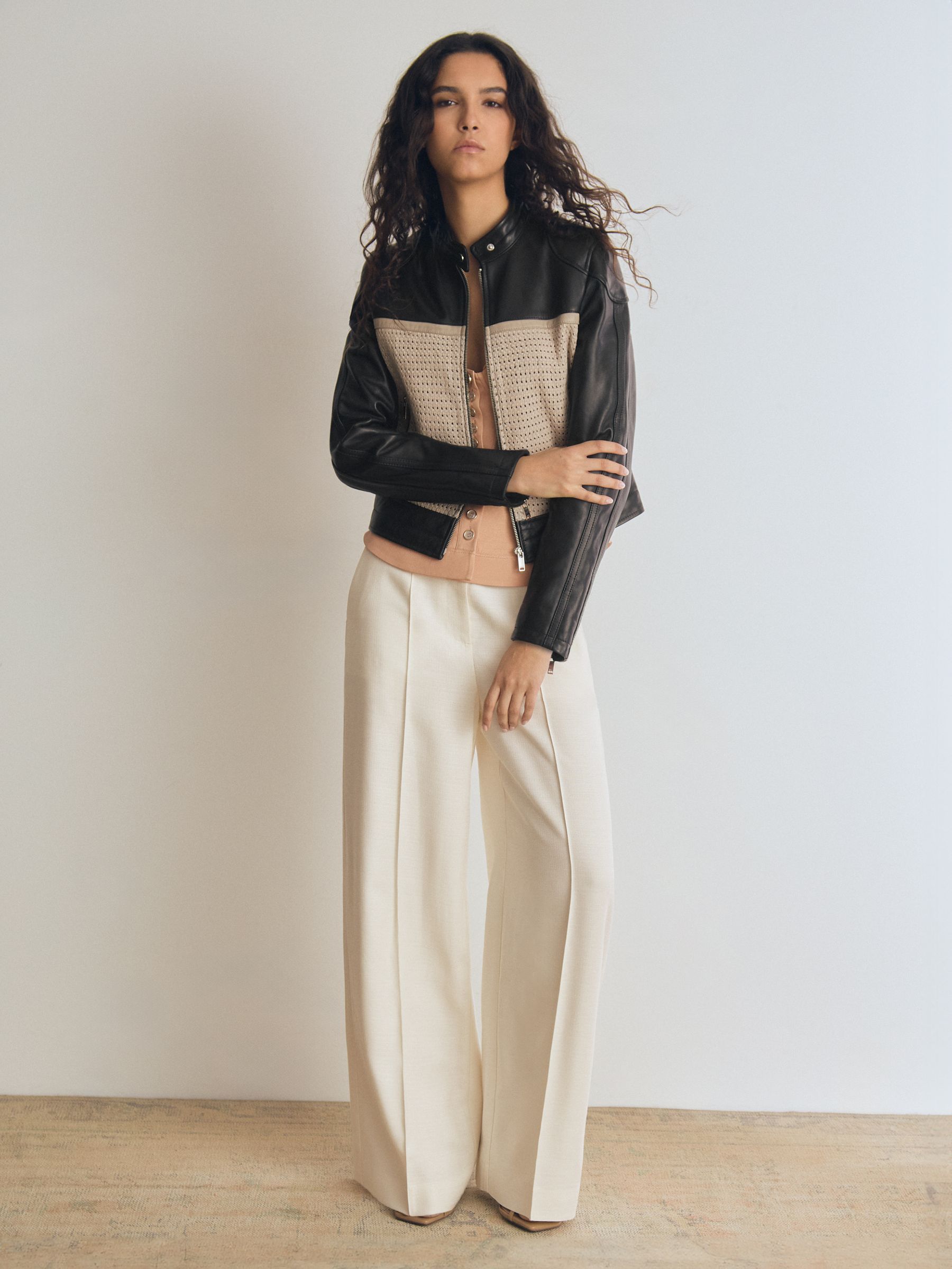 Atelier Leather Woven Biker Jacket in Black - Image 3 of 7