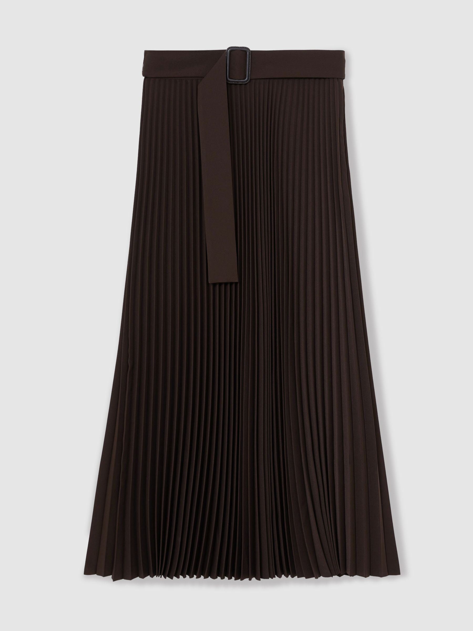 Pleated Belted Midi Skirt in Chocolate Brown - Image 2 of 7