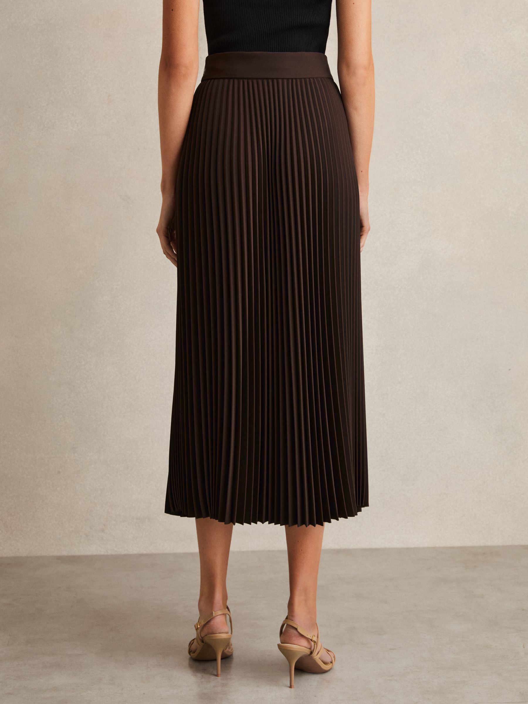 Pleated Belted Midi Skirt in Chocolate Brown - Image 6 of 7